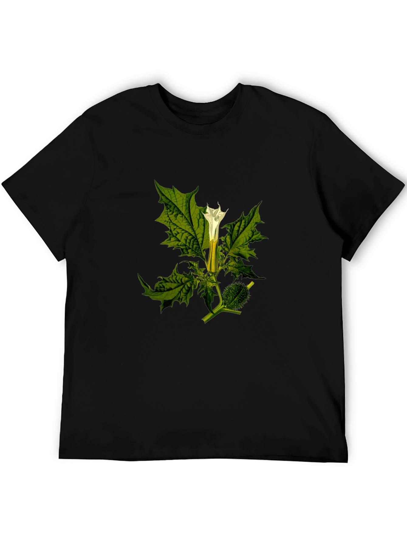 Botanical Datura Flower Graphic Black Tee