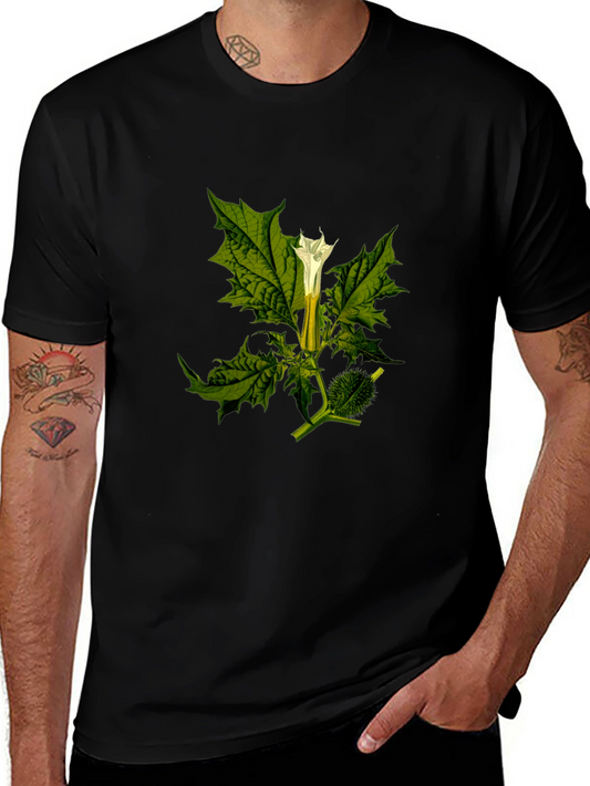 Botanical Datura Flower Graphic Black Tee