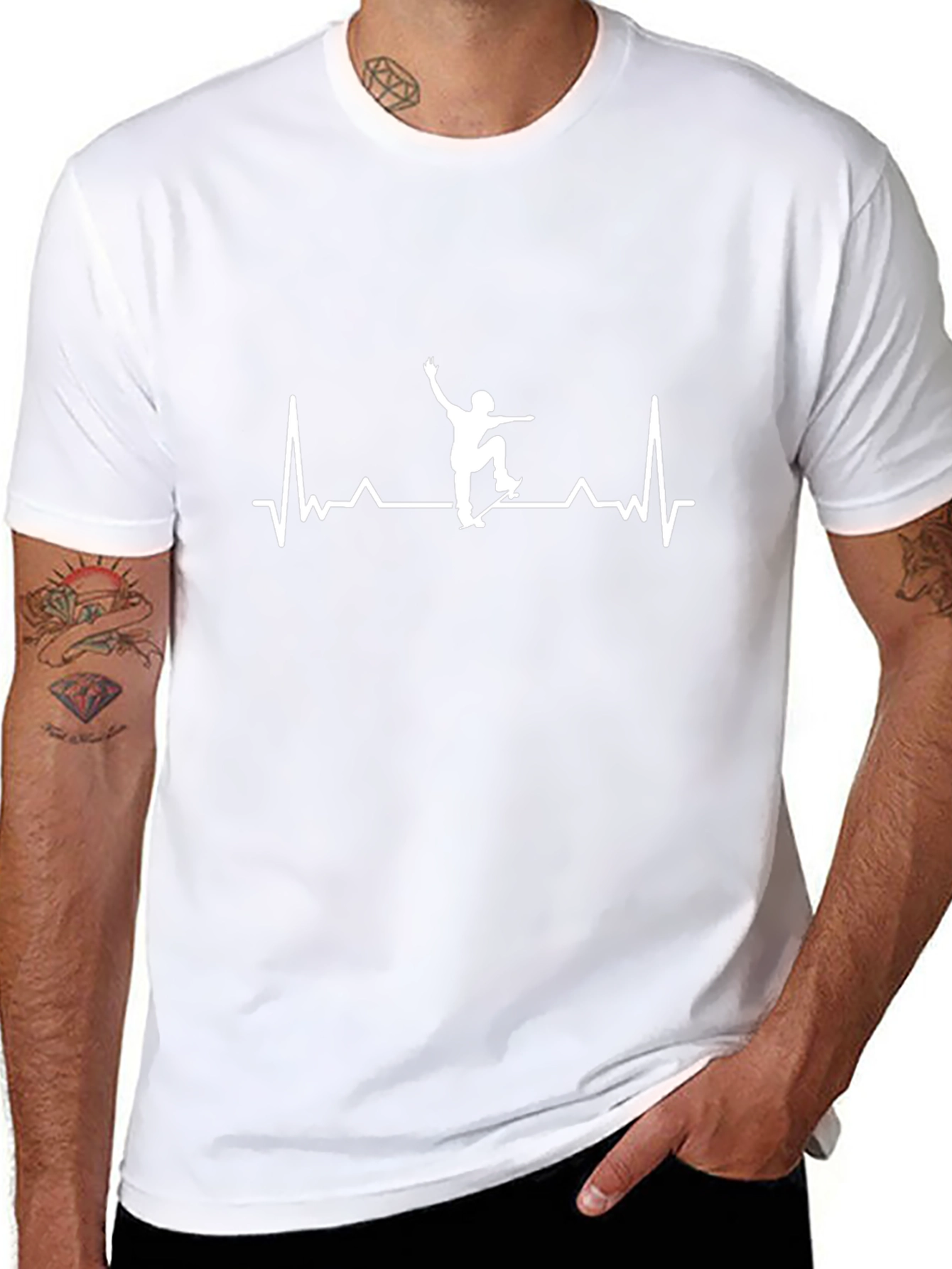 Skateboarding Heartbeat Tee - Black Cotton Graphic T-Shirt