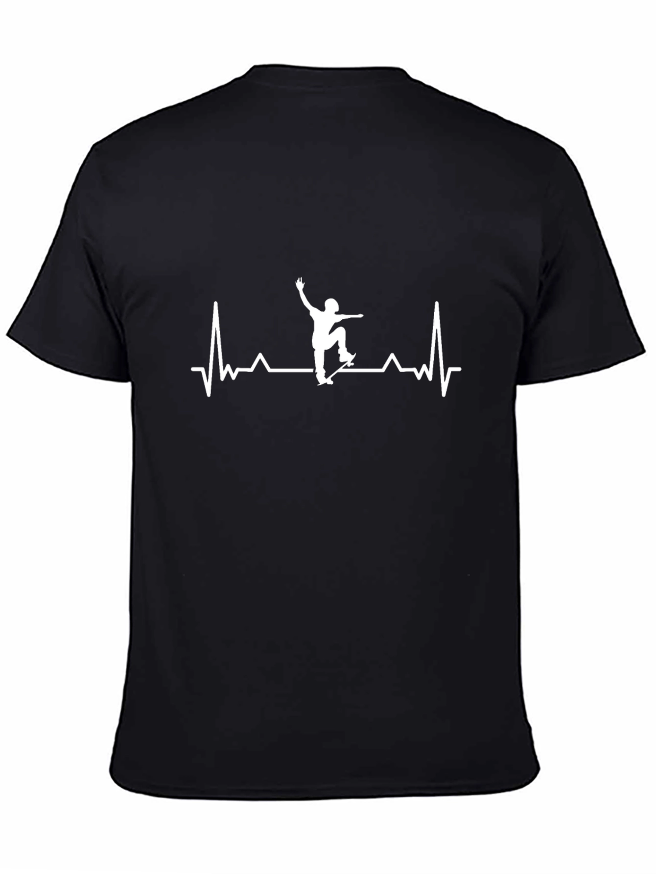 Skateboarding Heartbeat Tee - Black Cotton Graphic T-Shirt