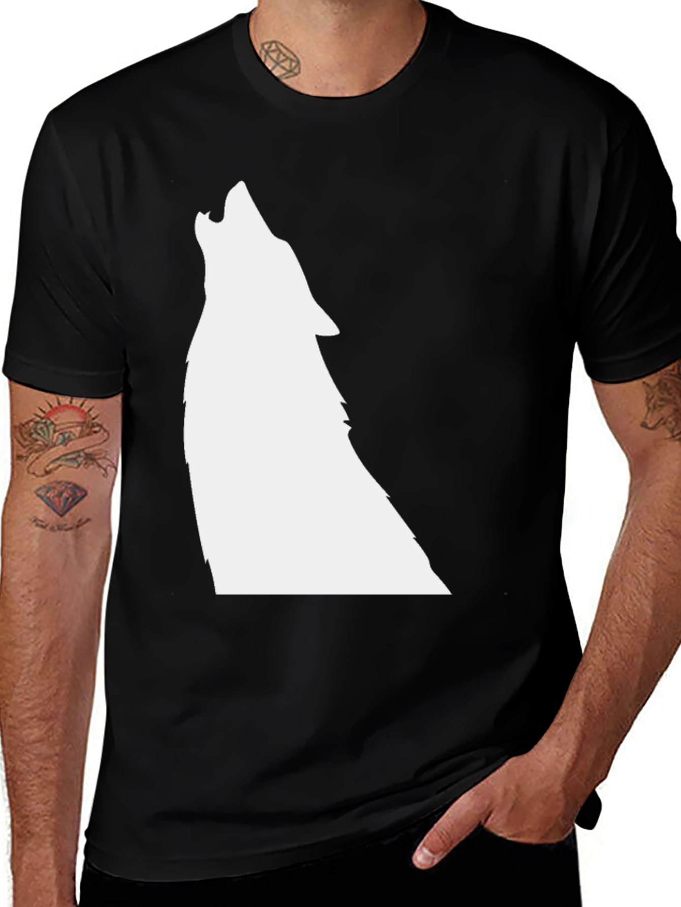 Black T-Shirt with Wolf Graphic
