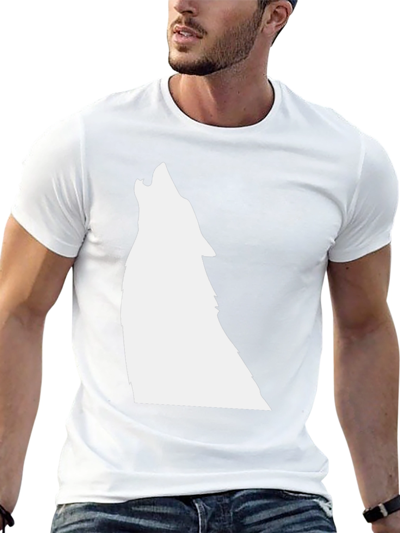 Black T-Shirt with Wolf Graphic