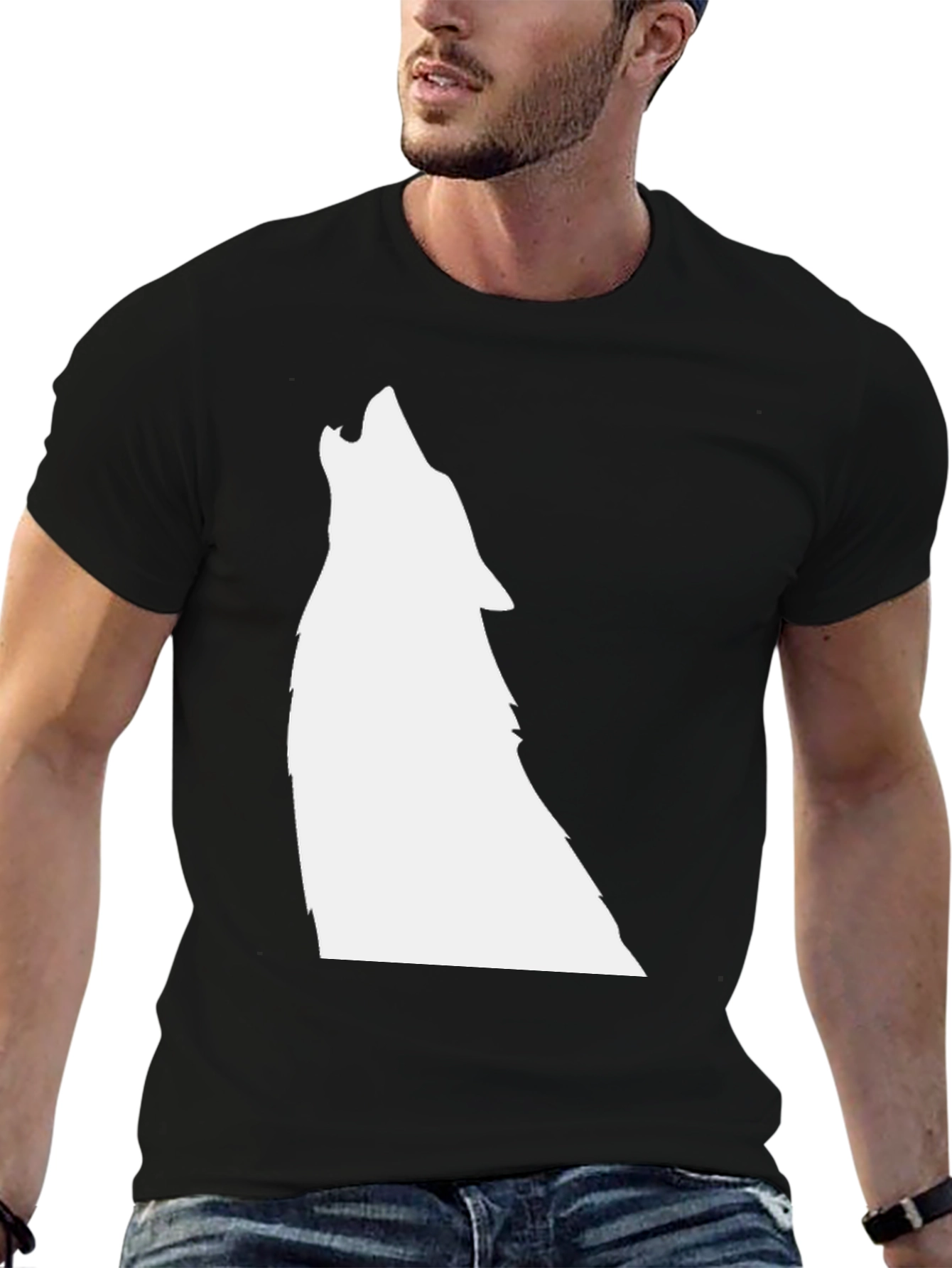 Black T-Shirt with Wolf Graphic