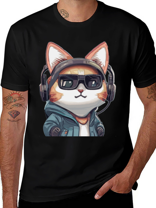 Cool Cat DJ Graphic Tee - Black Cotton T-Shirt