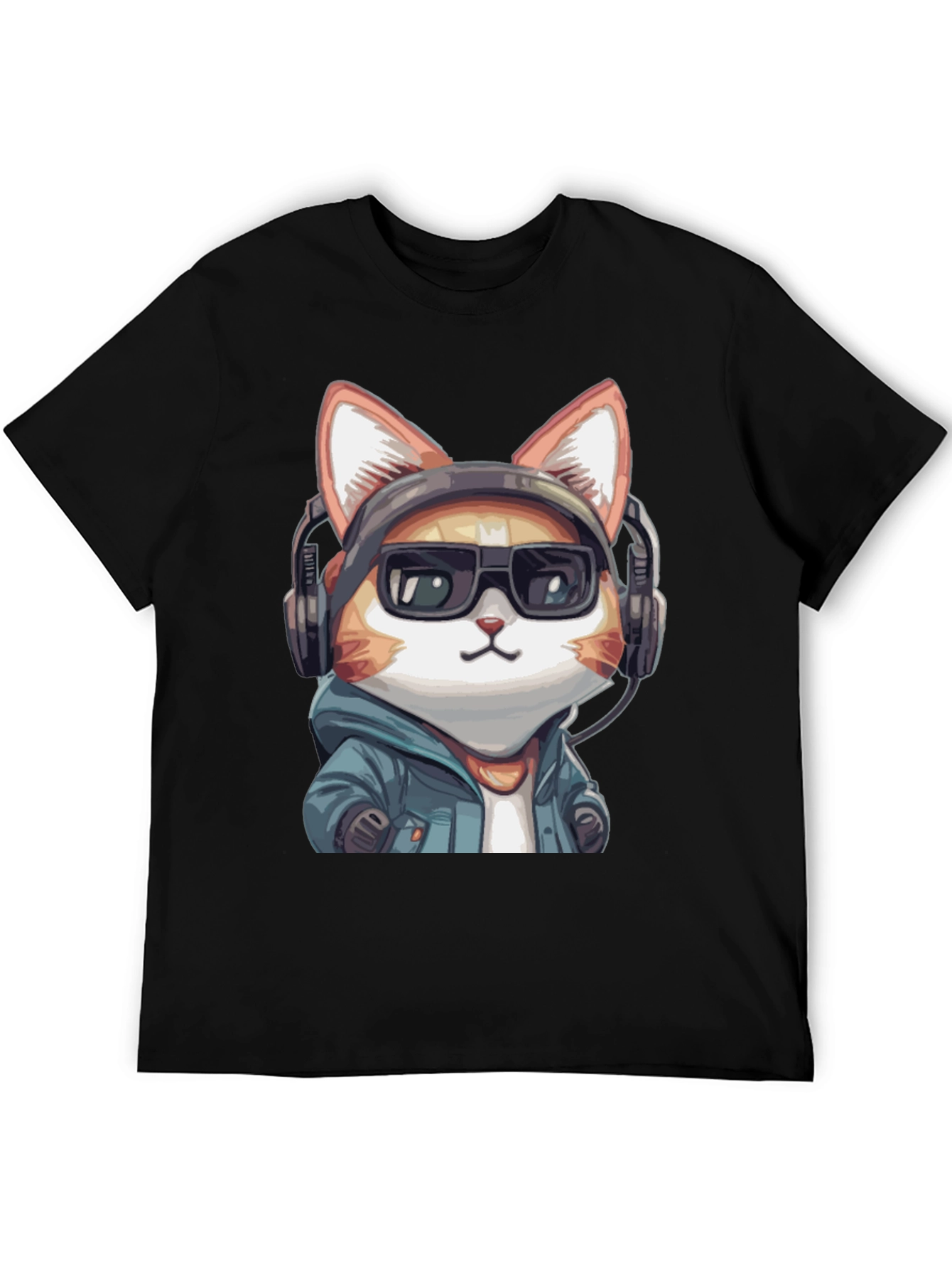 Cool Cat DJ Graphic Tee - Black Cotton T-Shirt