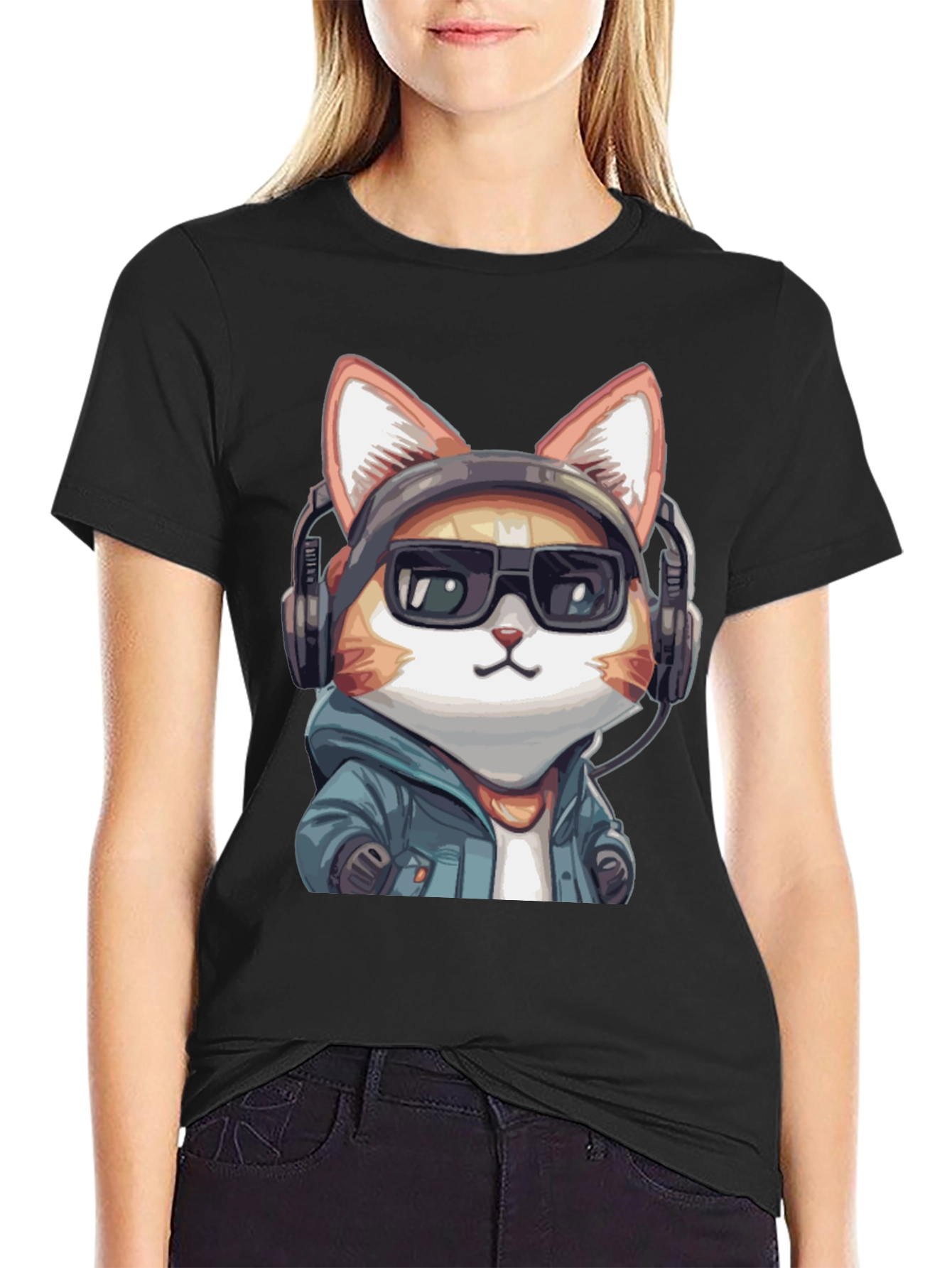 Cool Cat DJ Graphic Tee - Black Cotton T-Shirt
