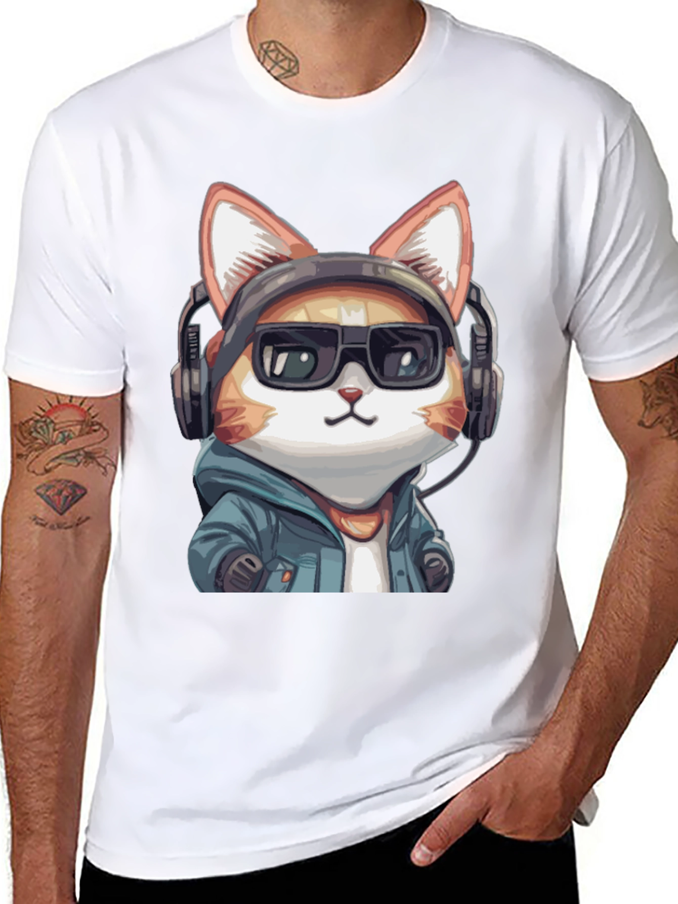 Cool Cat DJ Graphic Tee - Black Cotton T-Shirt