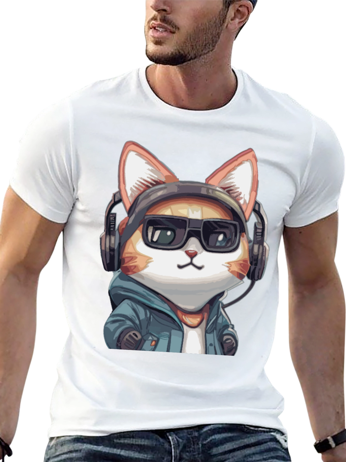 Cool Cat DJ Graphic Tee - Black Cotton T-Shirt