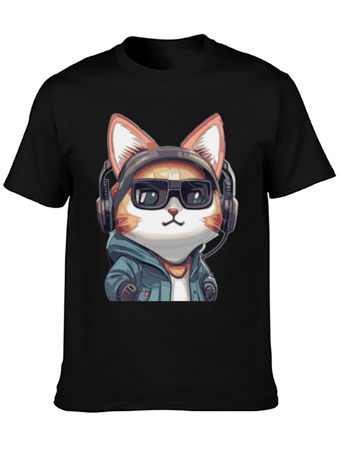 Cool Cat DJ Graphic Tee - Black Cotton T-Shirt