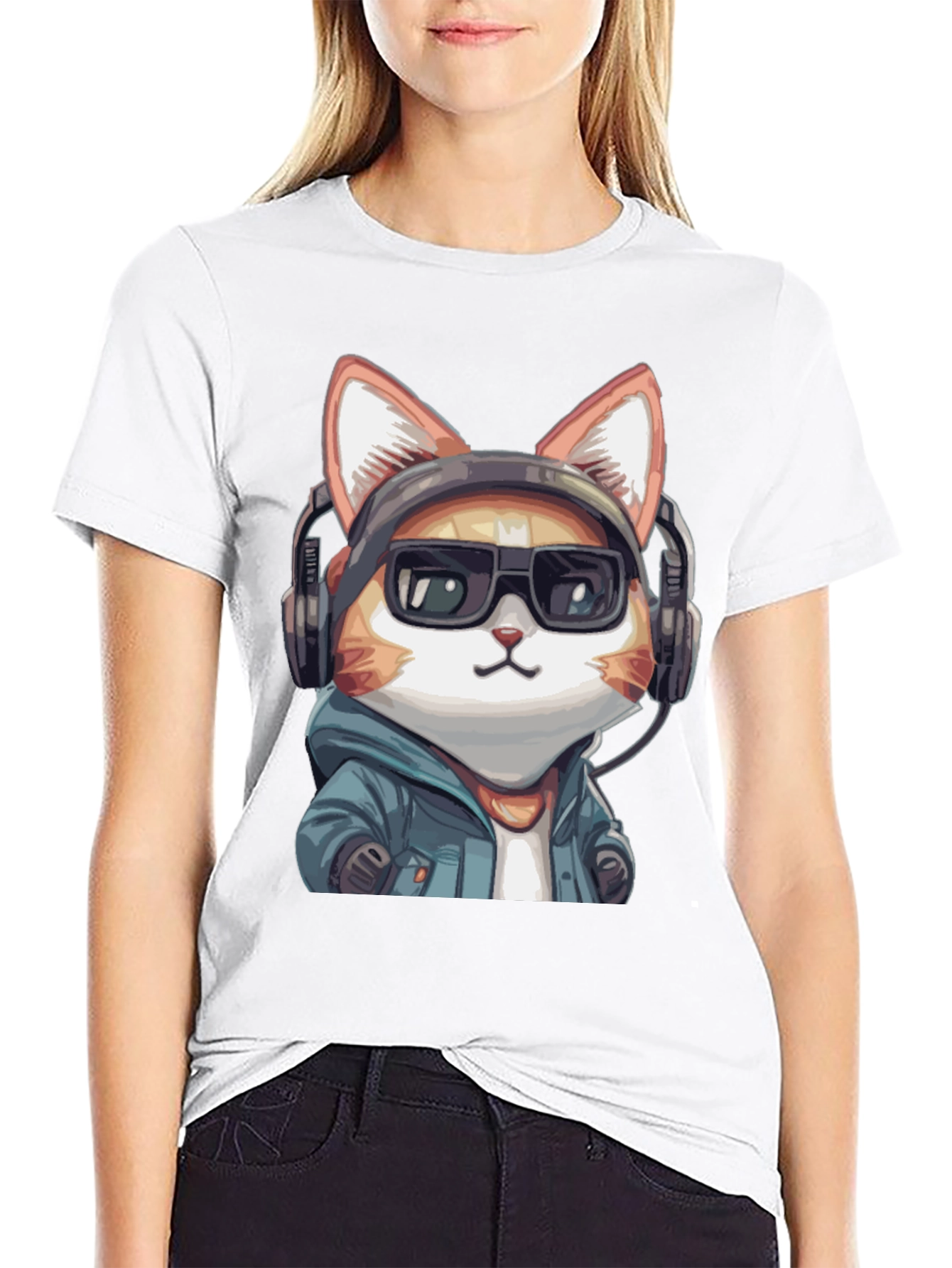 Cool Cat DJ Graphic Tee - Black Cotton T-Shirt