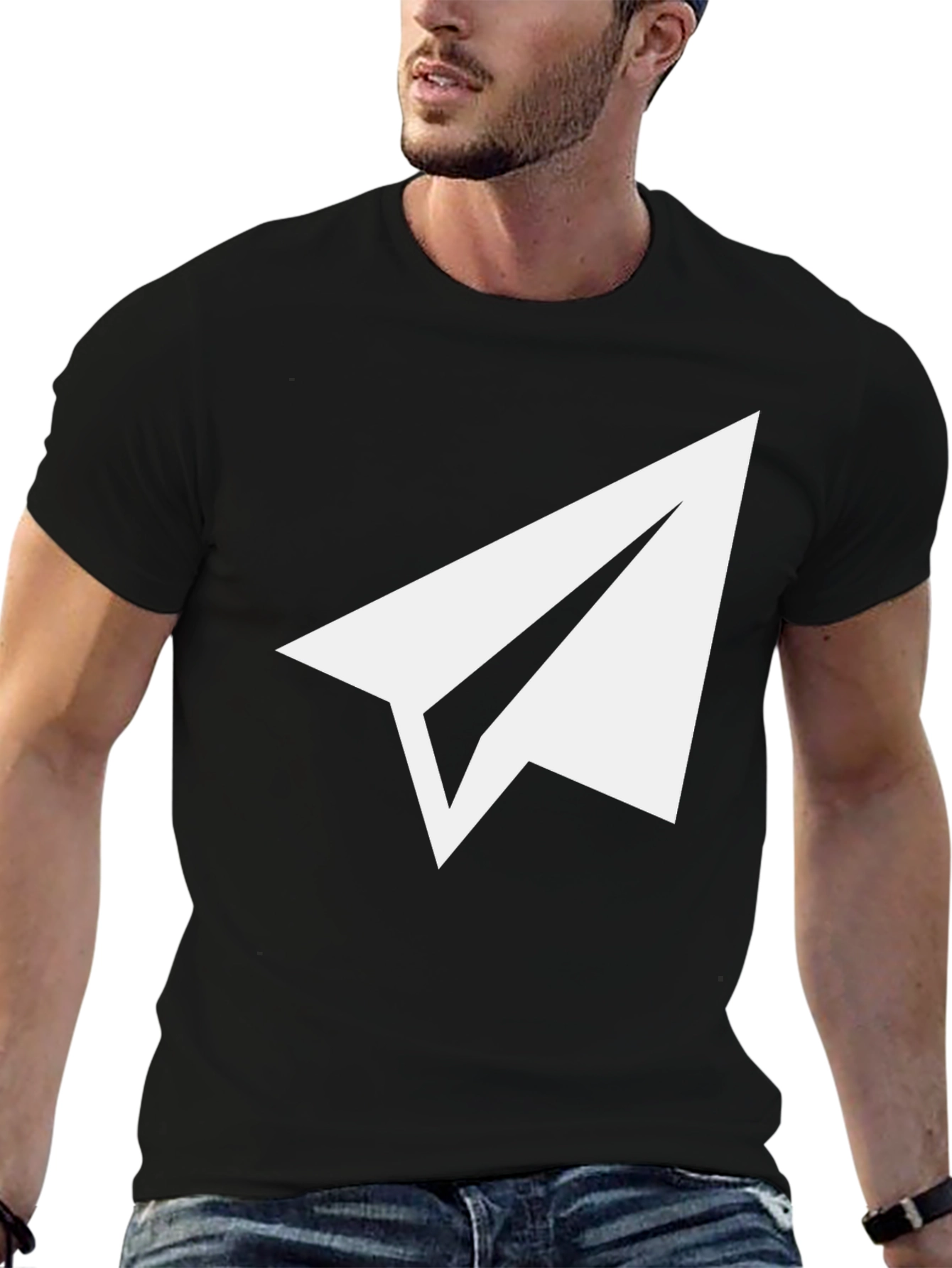 Paper Airplane Graphic Tee - Soft Black Cotton Blend