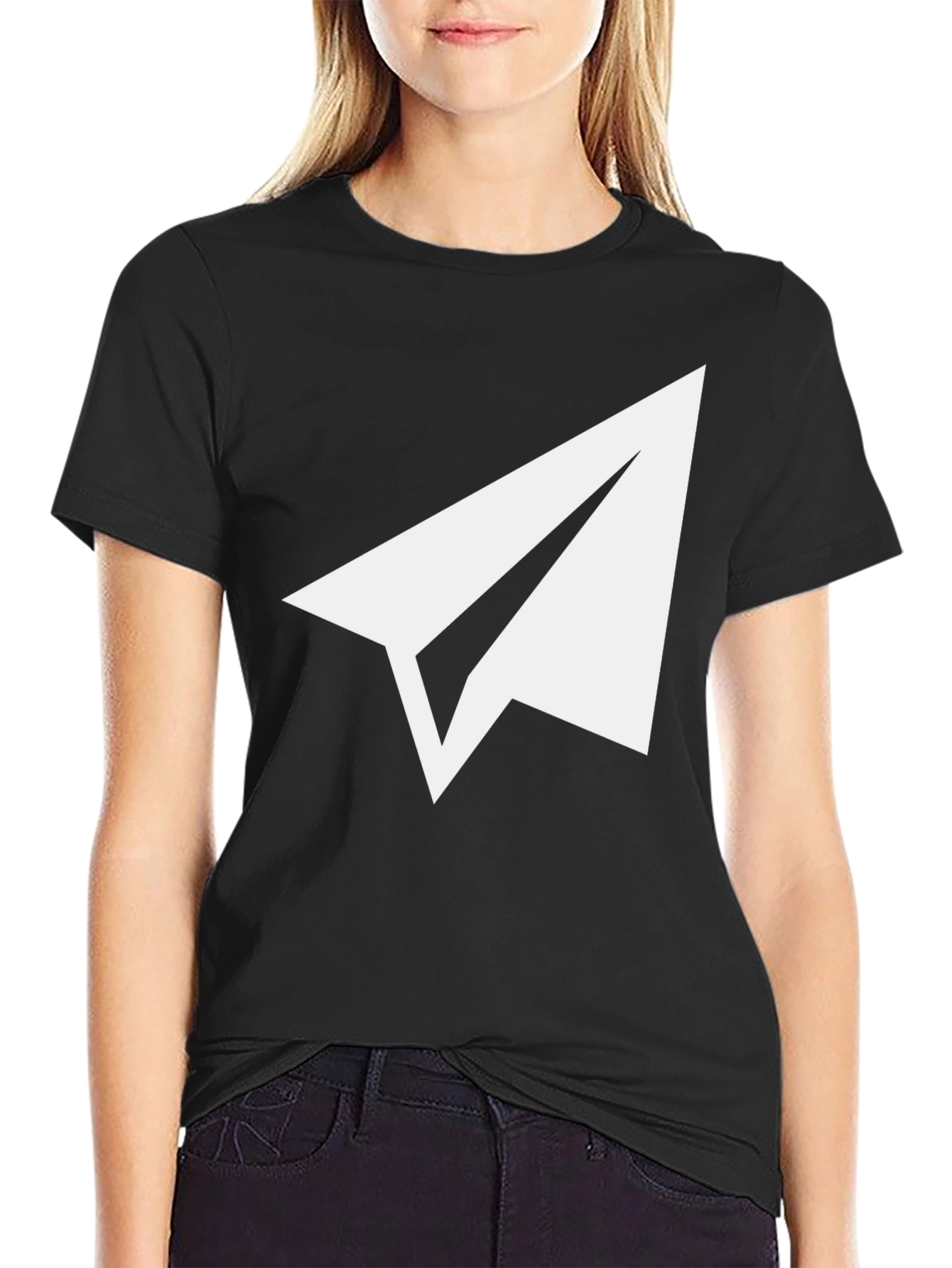 Paper Airplane Graphic Tee - Soft Black Cotton Blend