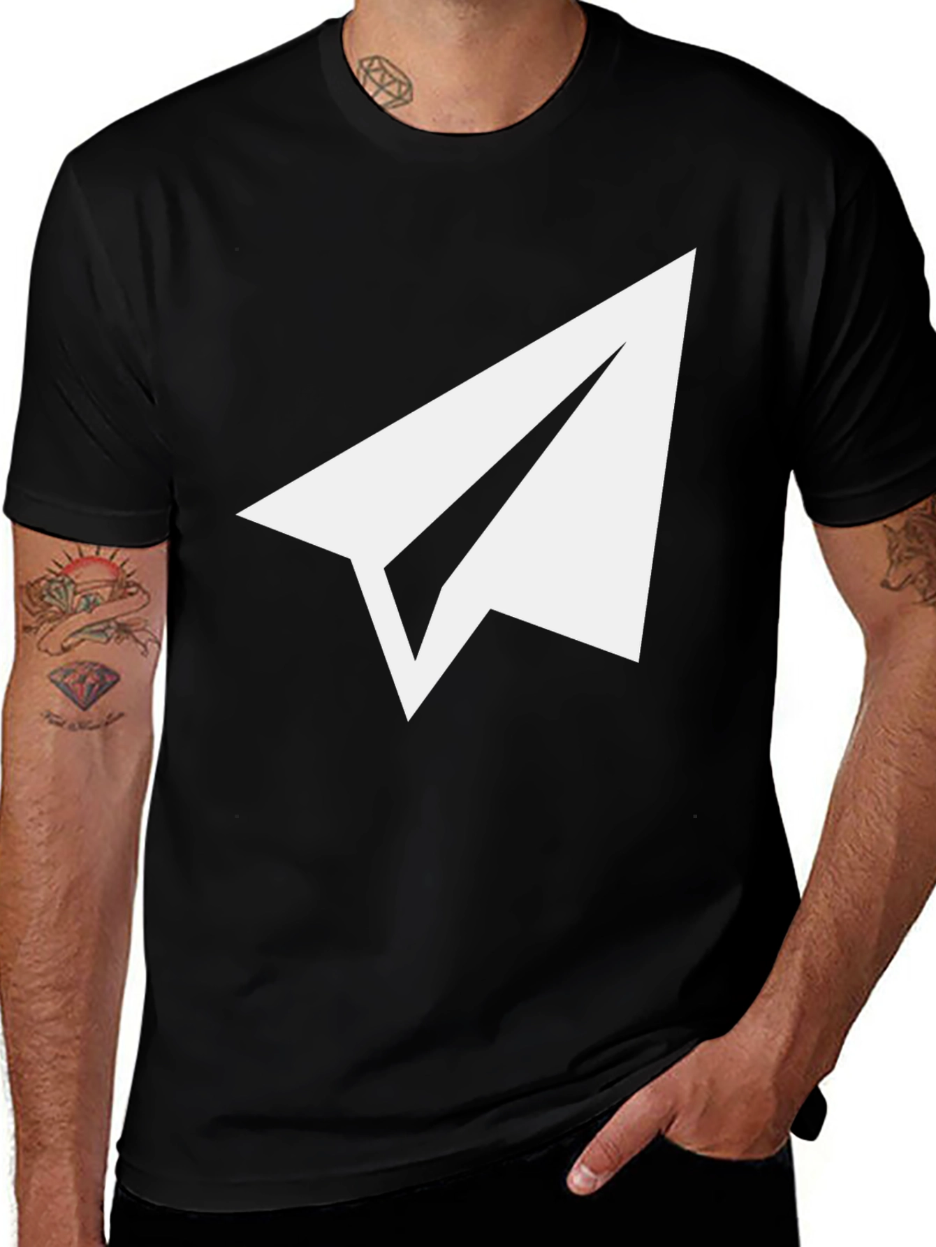 Paper Airplane Graphic Tee - Soft Black Cotton Blend