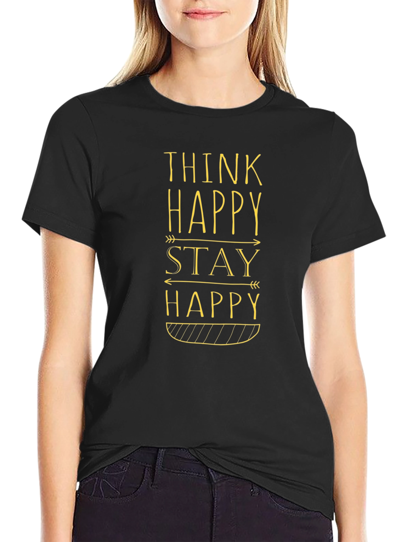 Think Happy Stay Happy Graphic Tee - Black