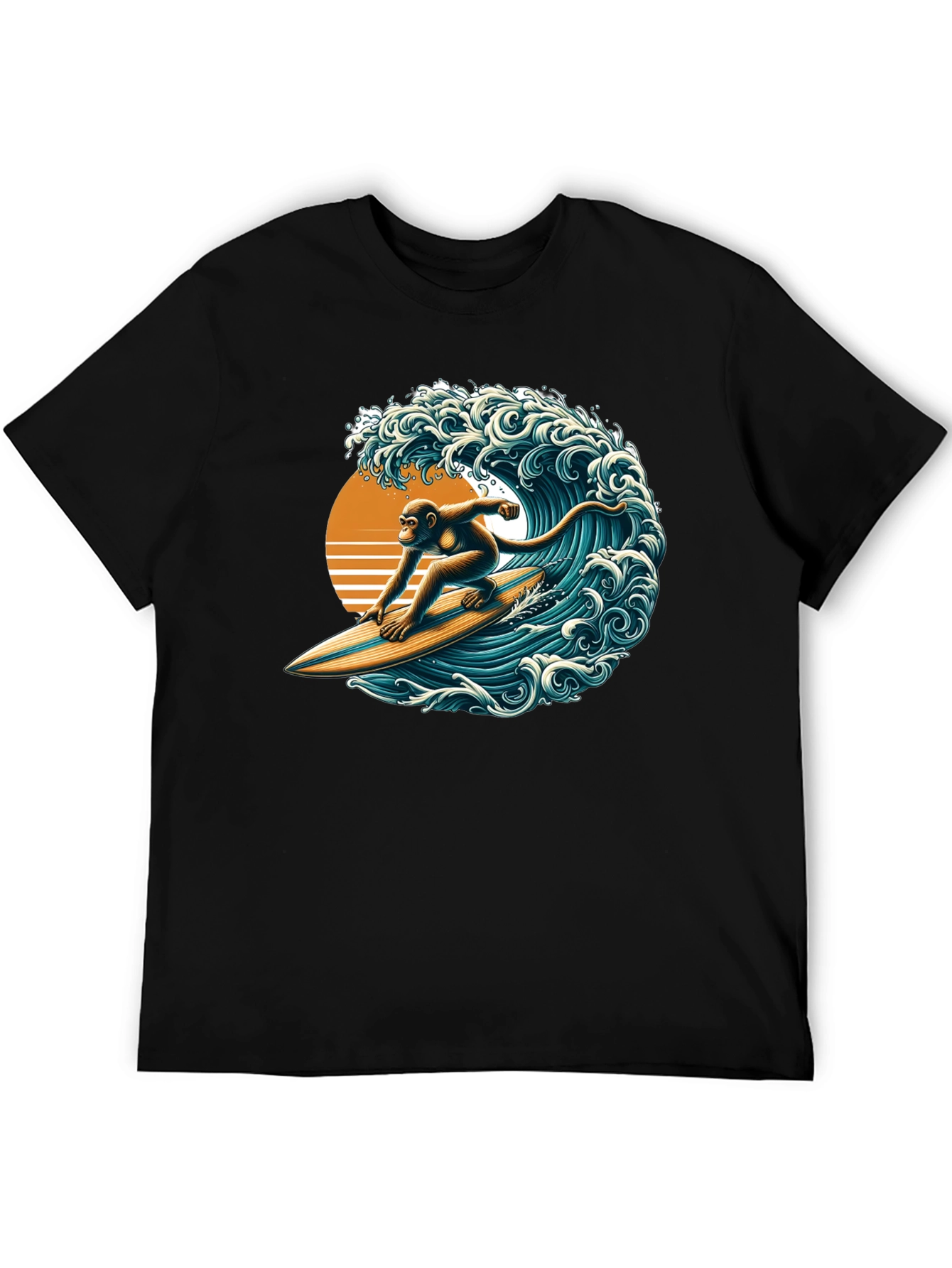 Surfing Monkey Graphic Tee - Black Cotton T-Shirt