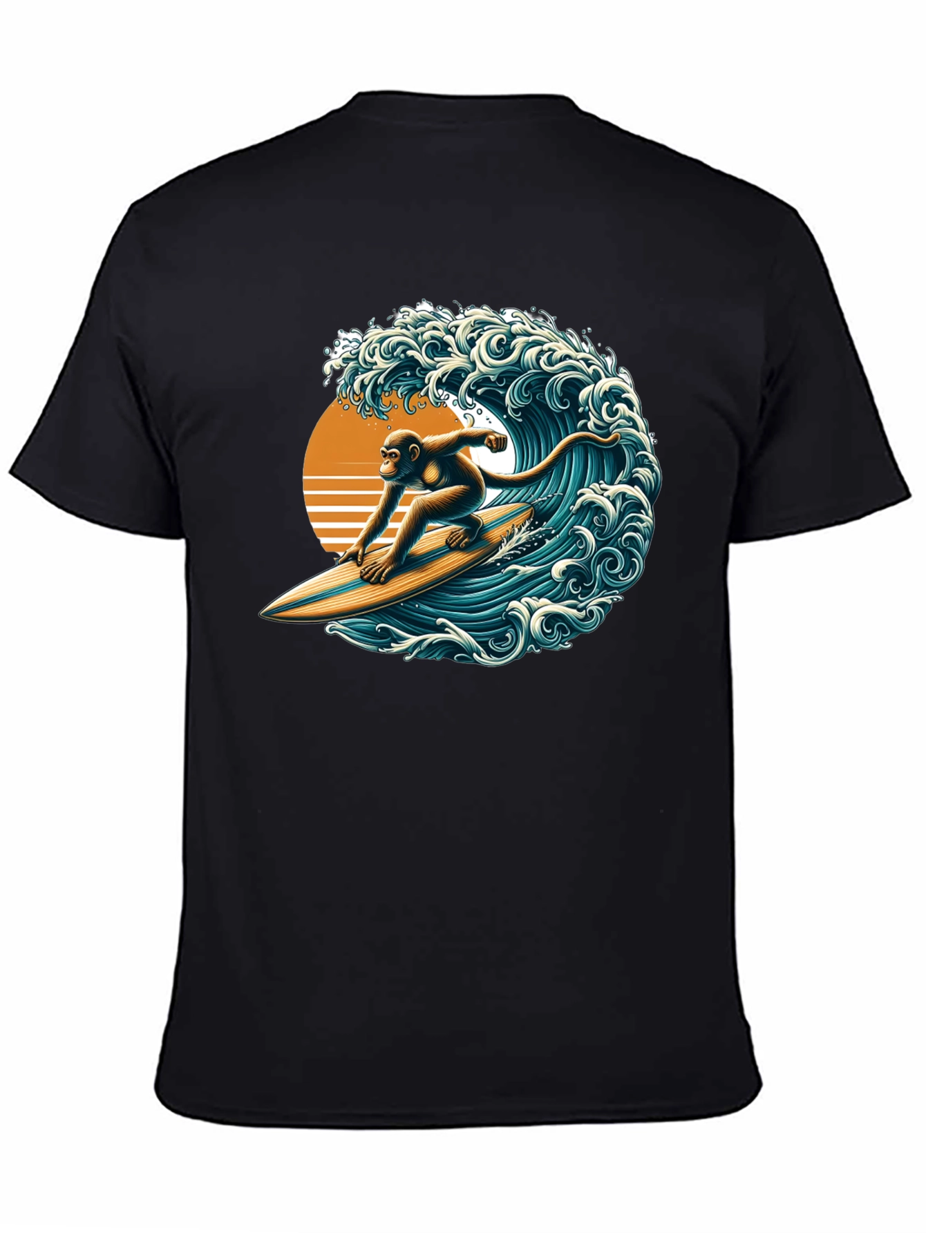 Surfing Monkey Graphic Tee - Black Cotton T-Shirt