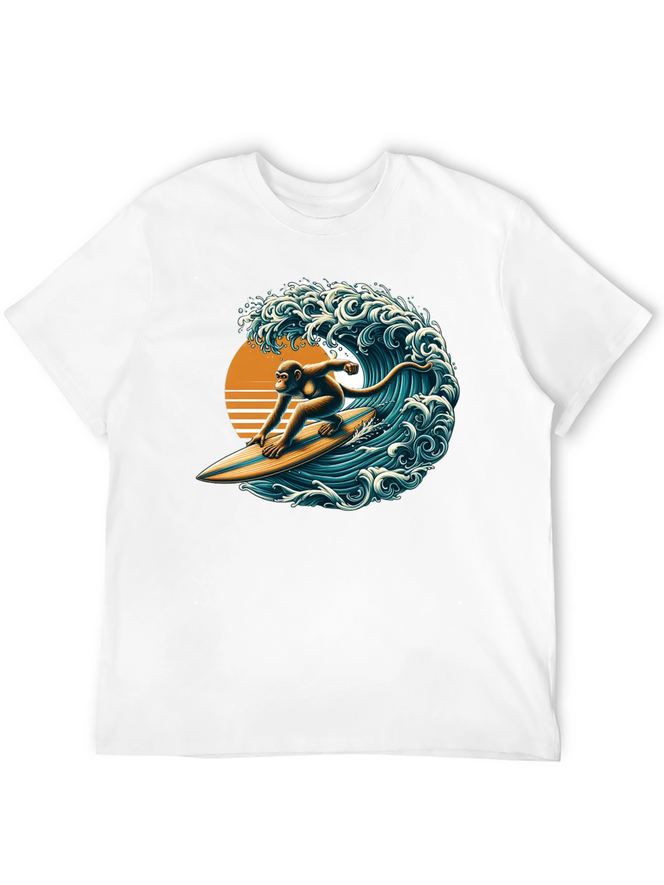 Surfing Monkey Graphic Tee - Black Cotton T-Shirt