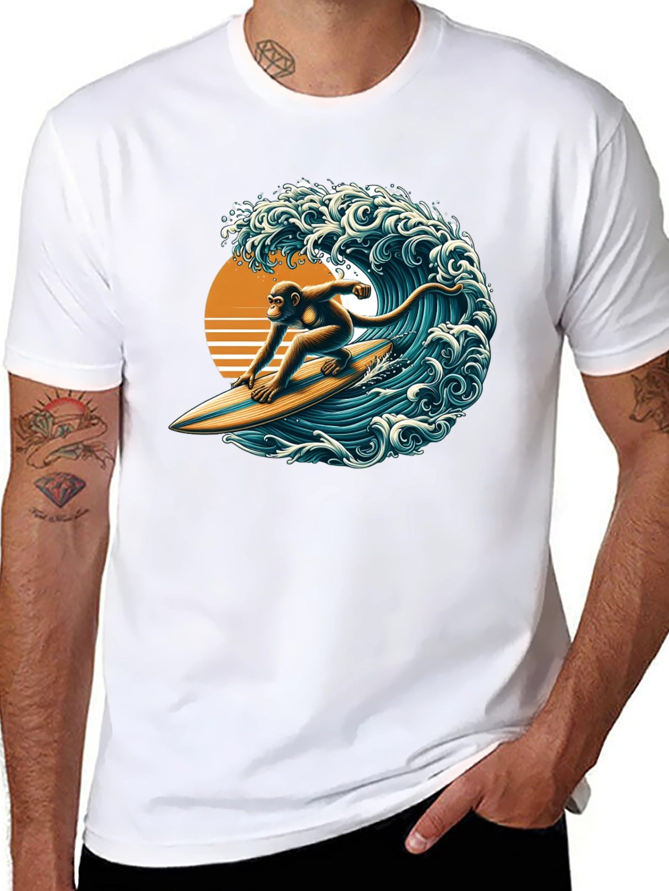 Surfing Monkey Graphic Tee - Black Cotton T-Shirt