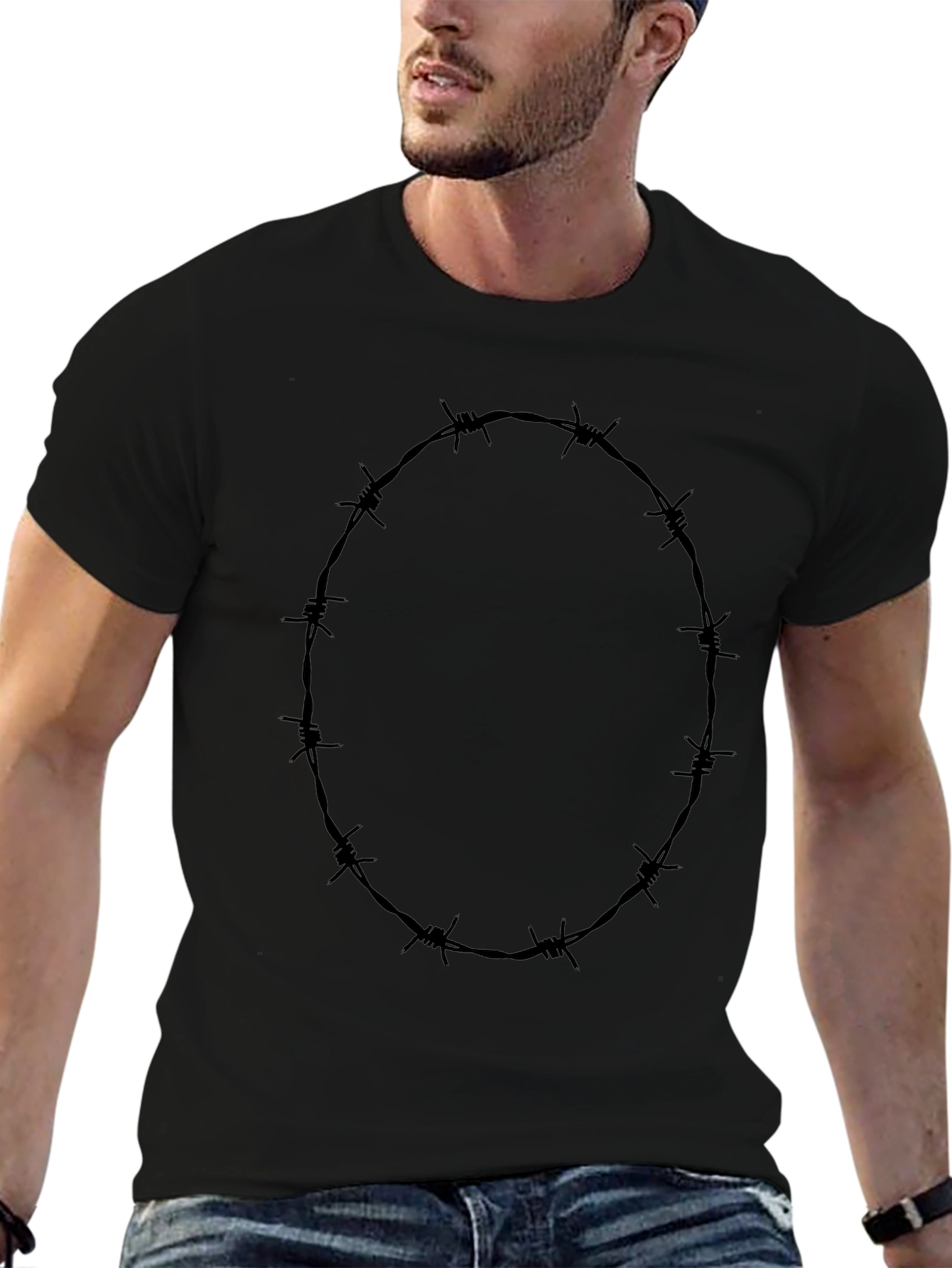 Barbed Wire Ring Graphic Black T-Shirt