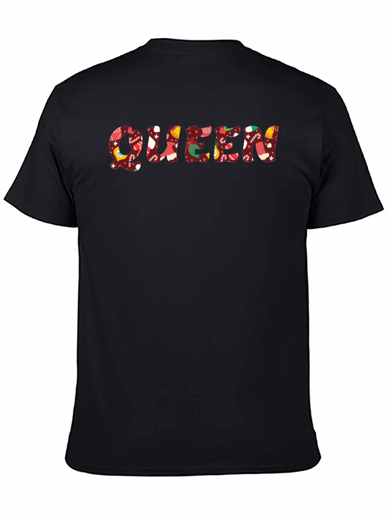 Queen Christmas Pattern Black T-Shirt