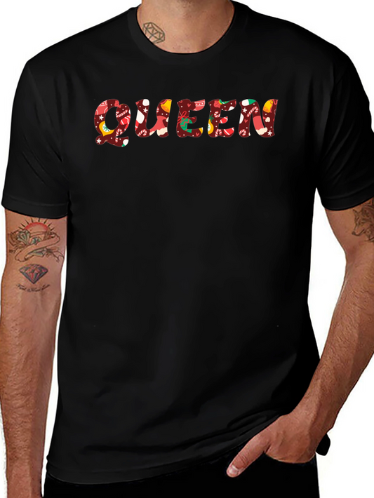 Queen Christmas Pattern Black T-Shirt