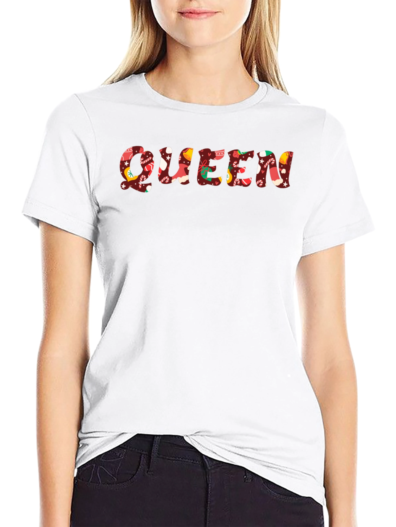Queen Christmas Pattern Black T-Shirt