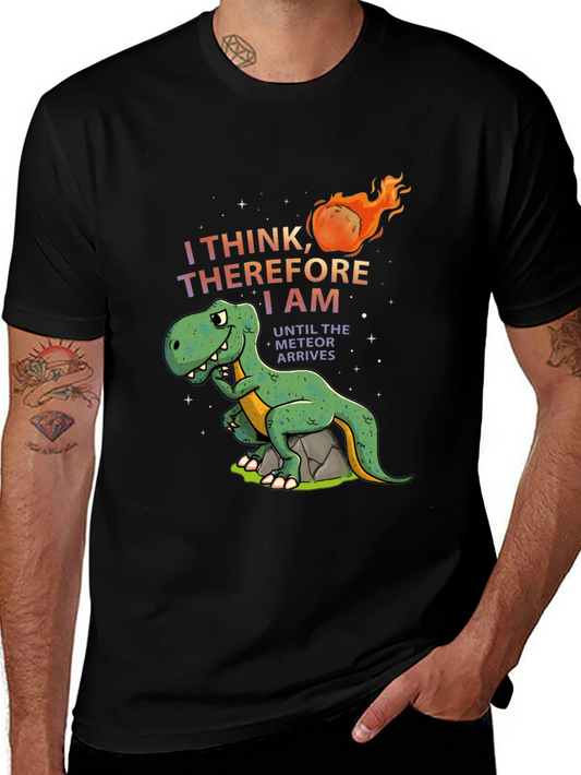 I Think Therefore I Am T-Rex Meteor Mens Black Graphic Tee