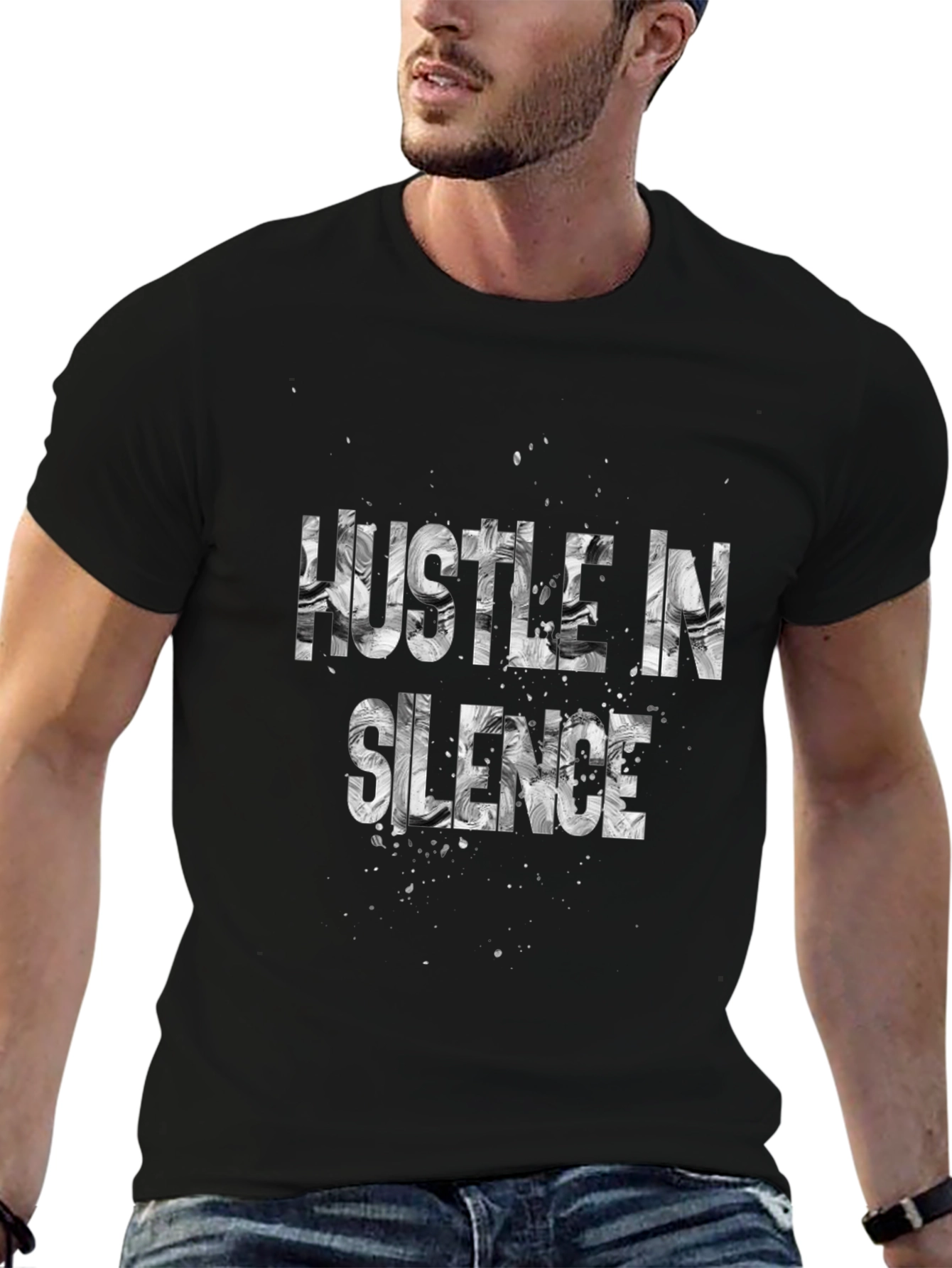 Hustle in Silence Graphic T-Shirt - Black