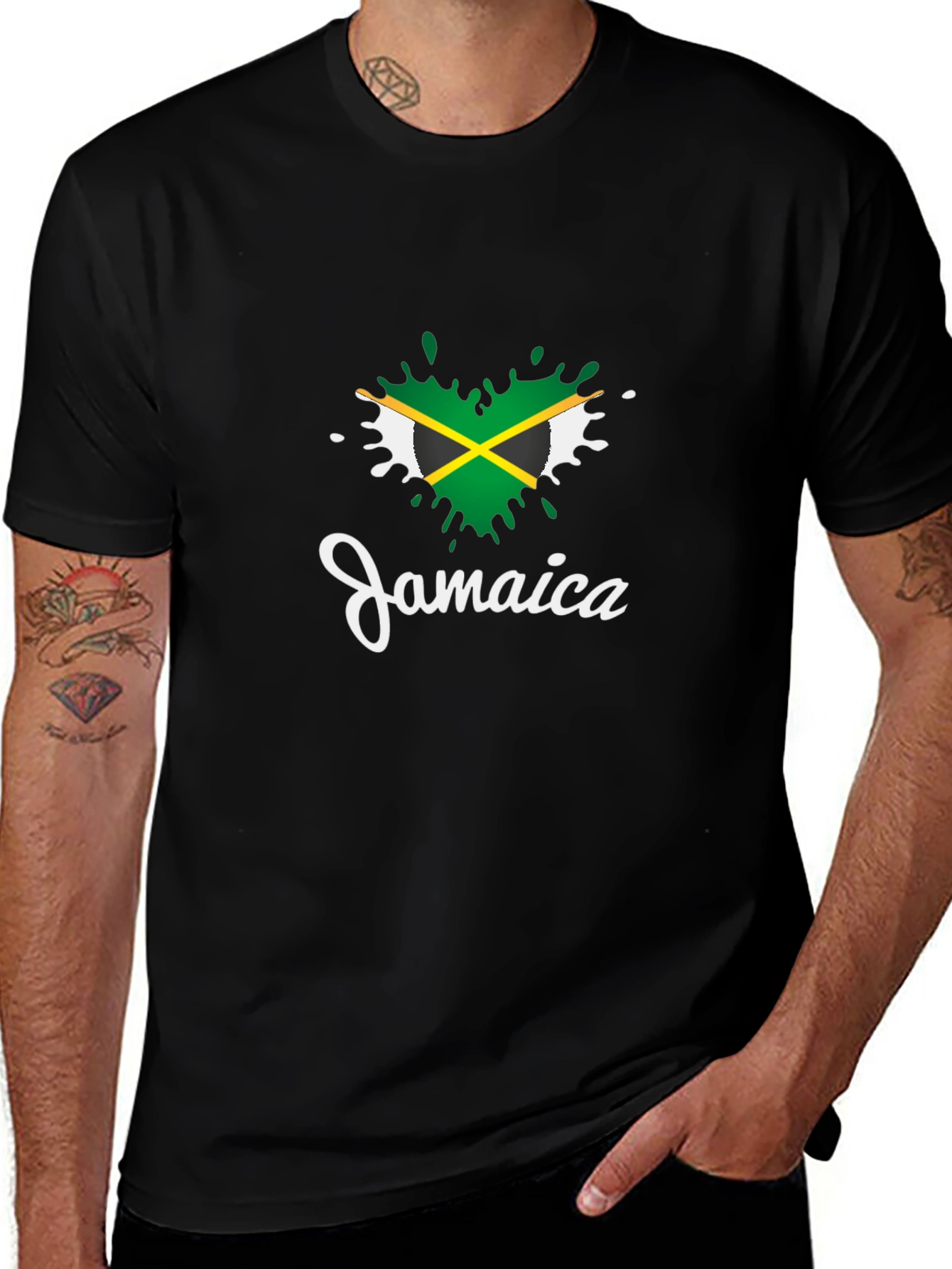 Jamaica Flag Heart T-Shirt - Black Cotton Tee