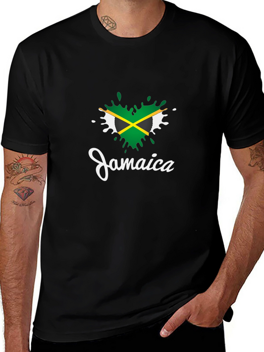 Jamaica Flag Heart T-Shirt - Black Cotton Tee