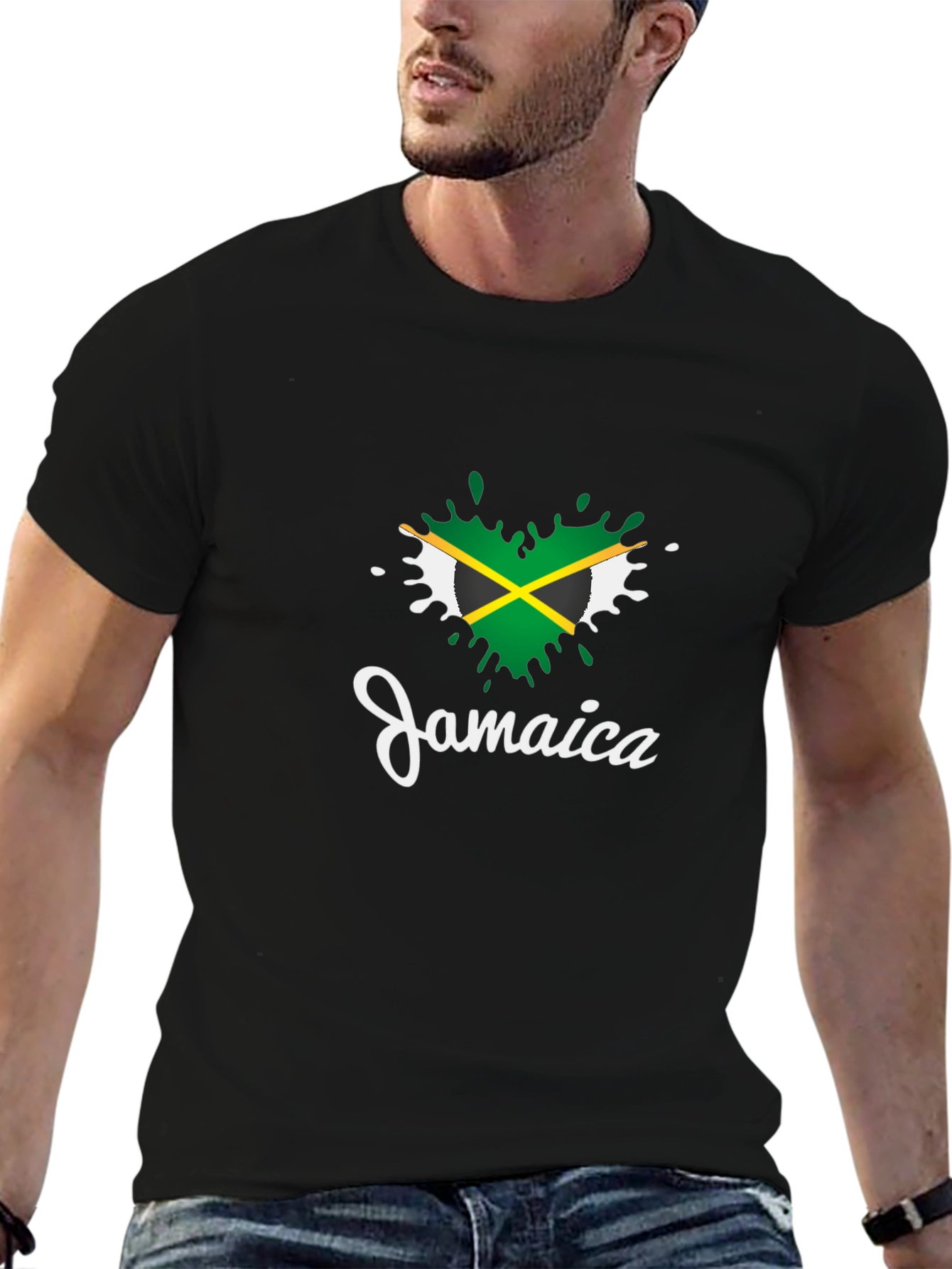 Jamaica Flag Heart T-Shirt - Black Cotton Tee