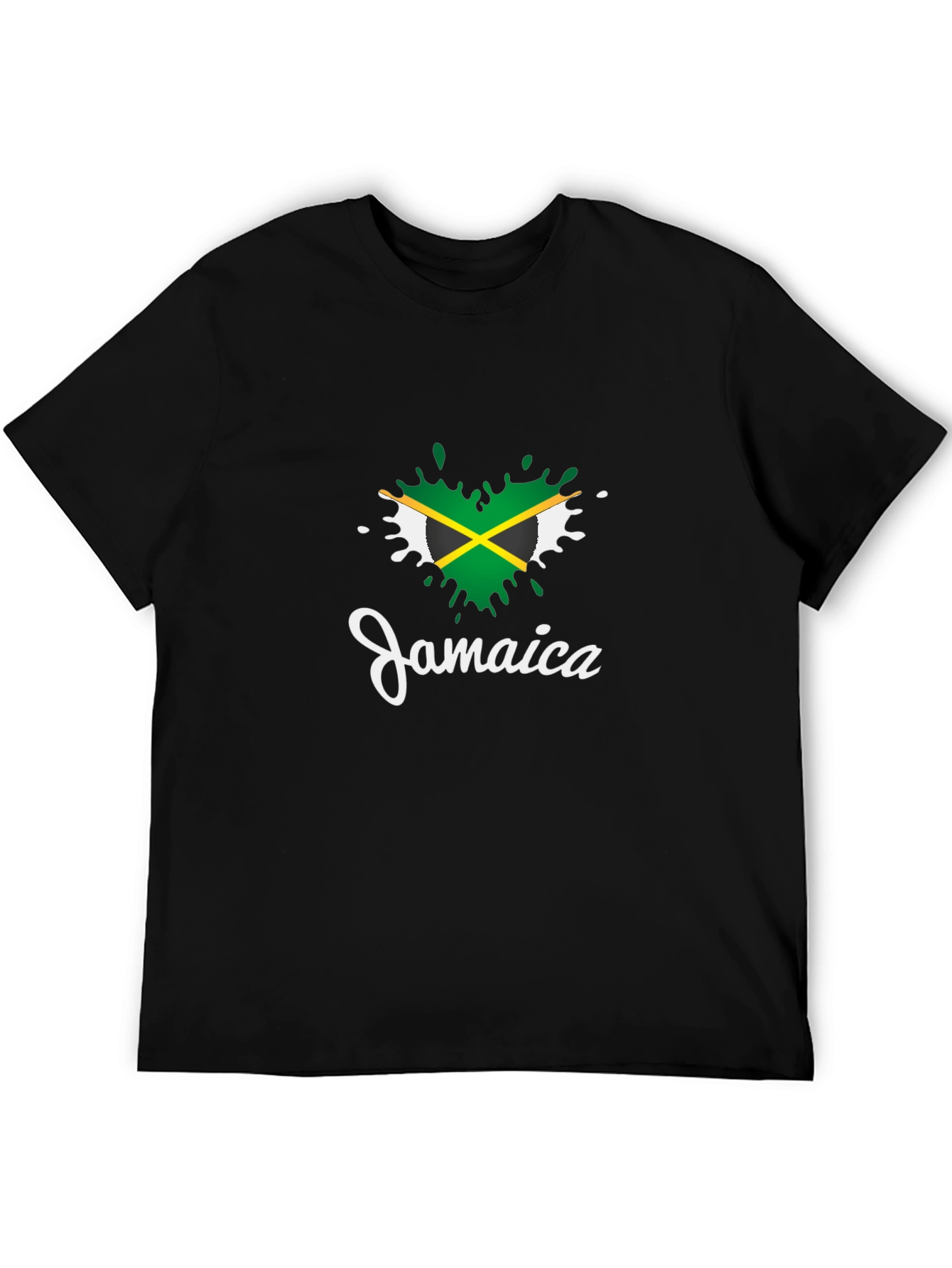Jamaica Flag Heart T-Shirt - Black Cotton Tee