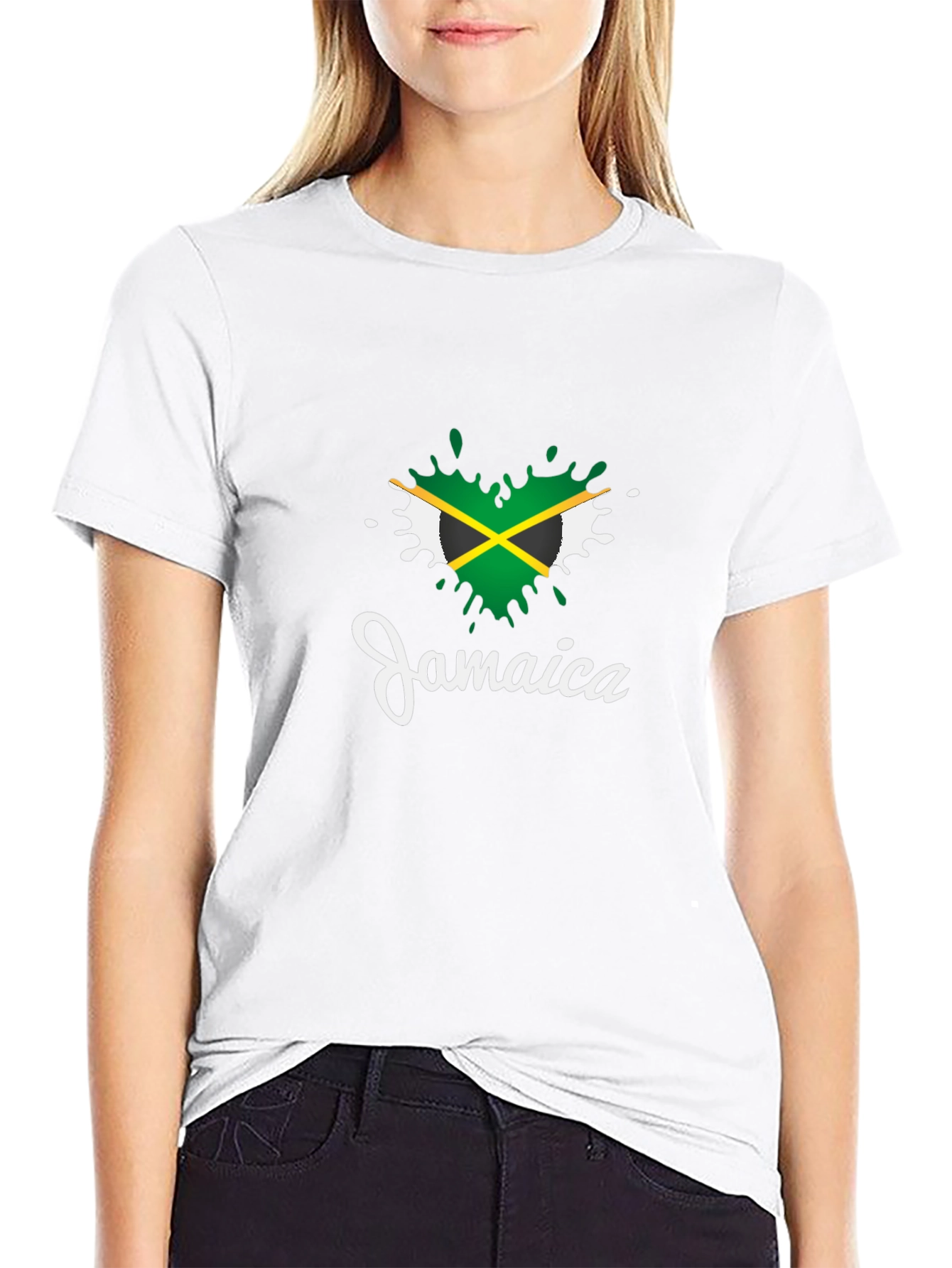 Jamaica Flag Heart T-Shirt - Black Cotton Tee