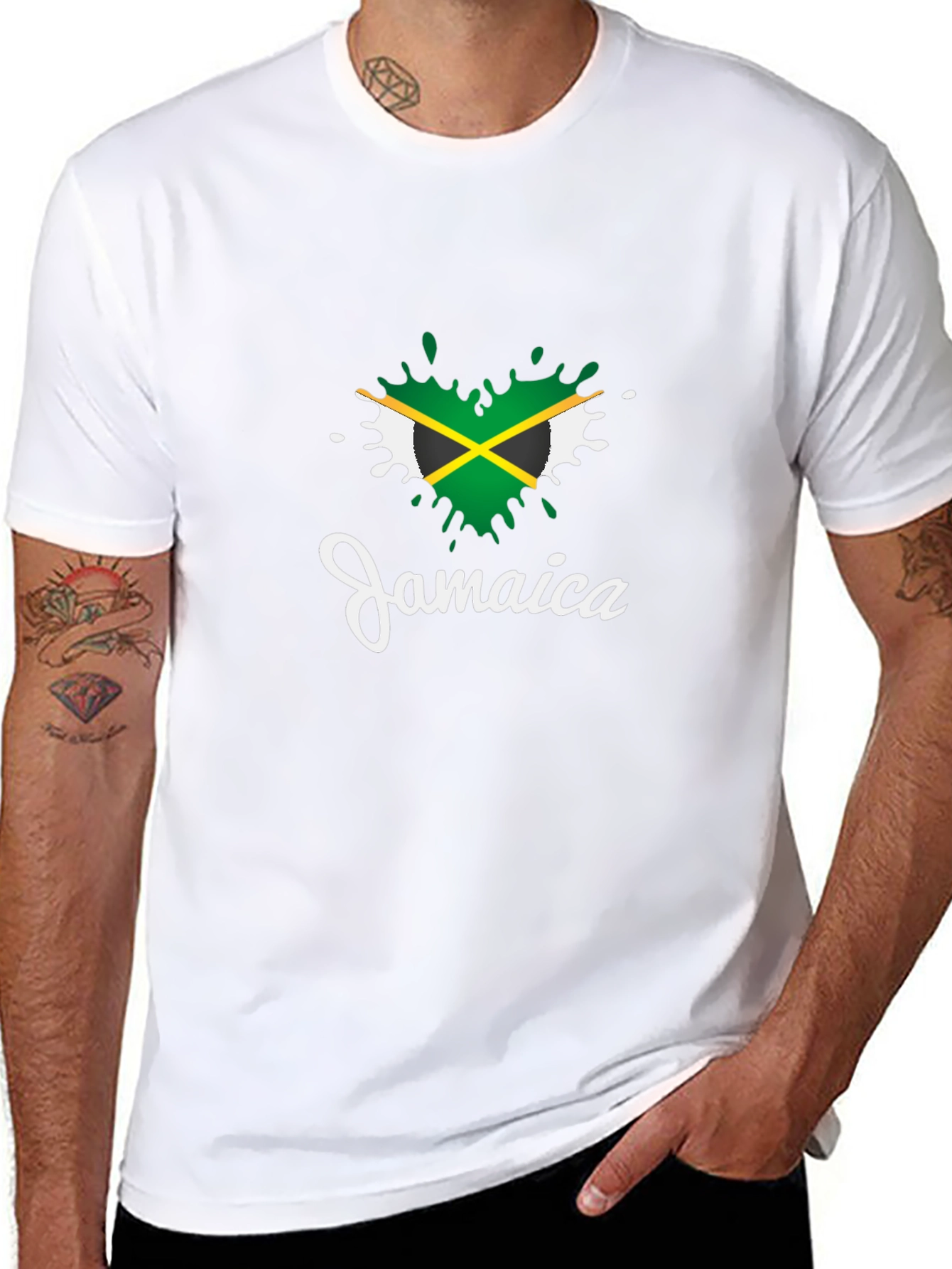 Jamaica Flag Heart T-Shirt - Black Cotton Tee
