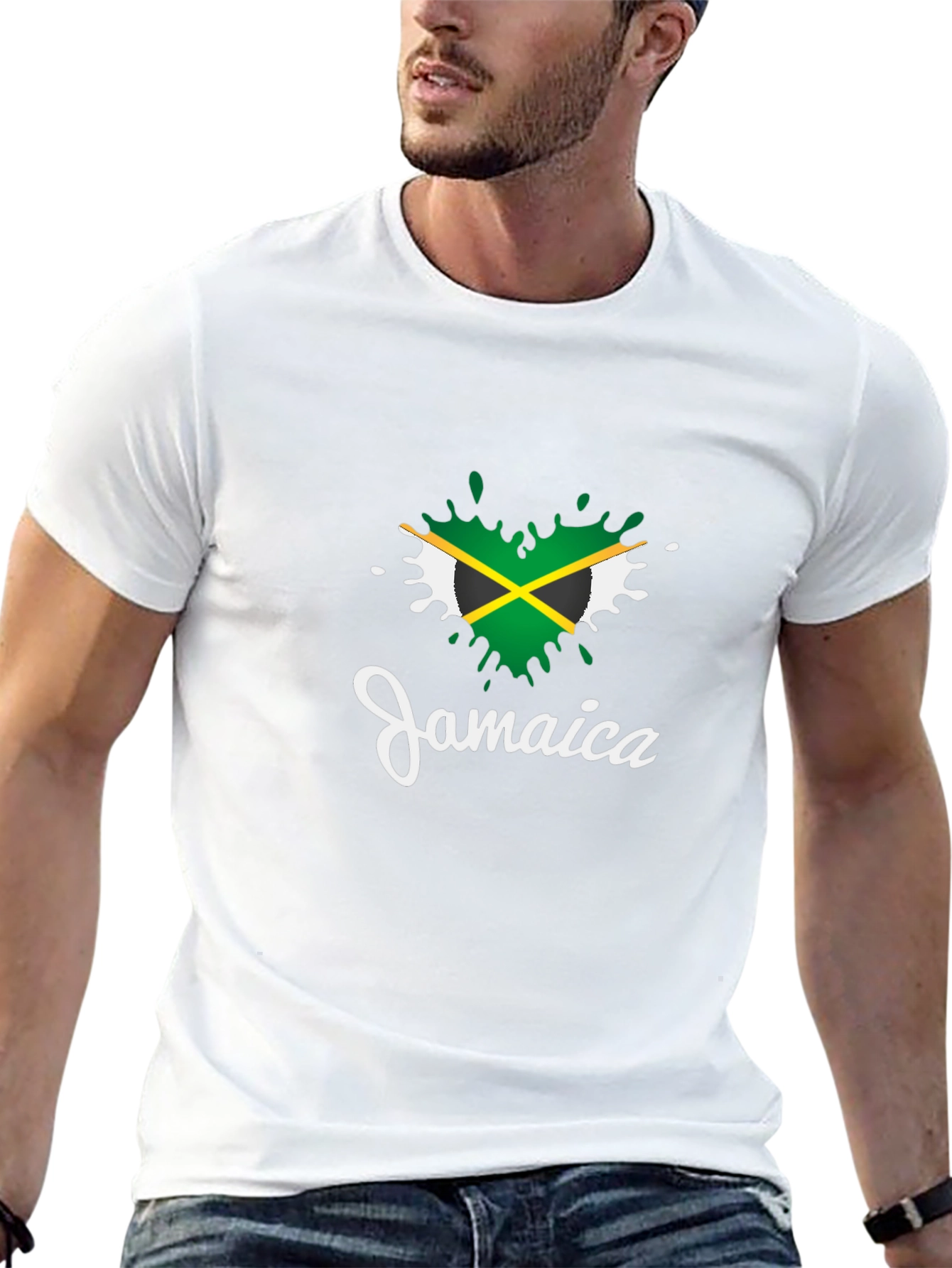 Jamaica Flag Heart T-Shirt - Black Cotton Tee