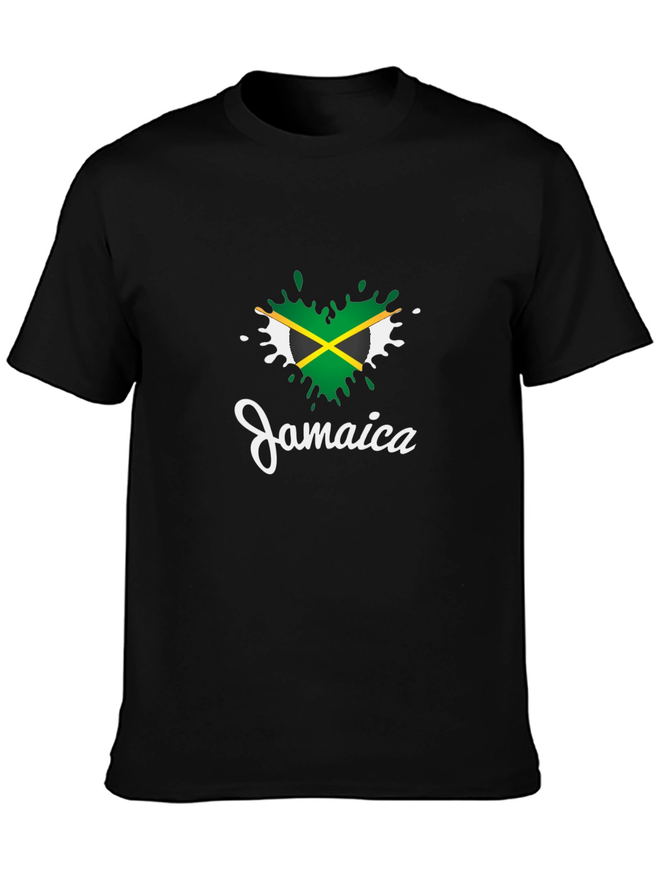 Jamaica Flag Heart T-Shirt - Black Cotton Tee