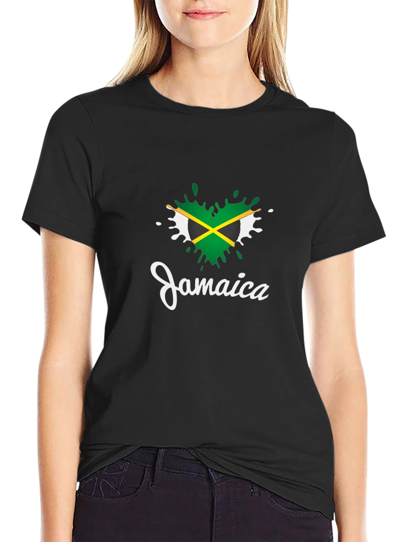 Jamaica Flag Heart T-Shirt - Black Cotton Tee