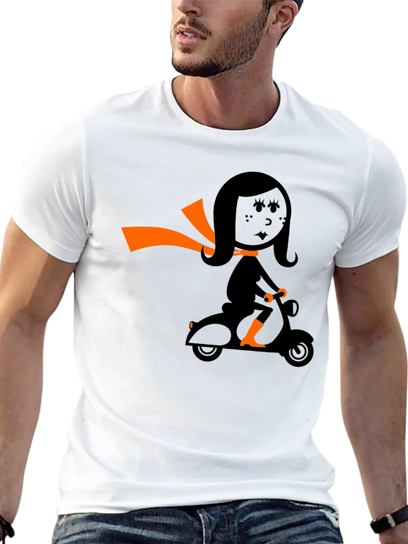 Retro Girl on Scooter Graphic Tee - Black