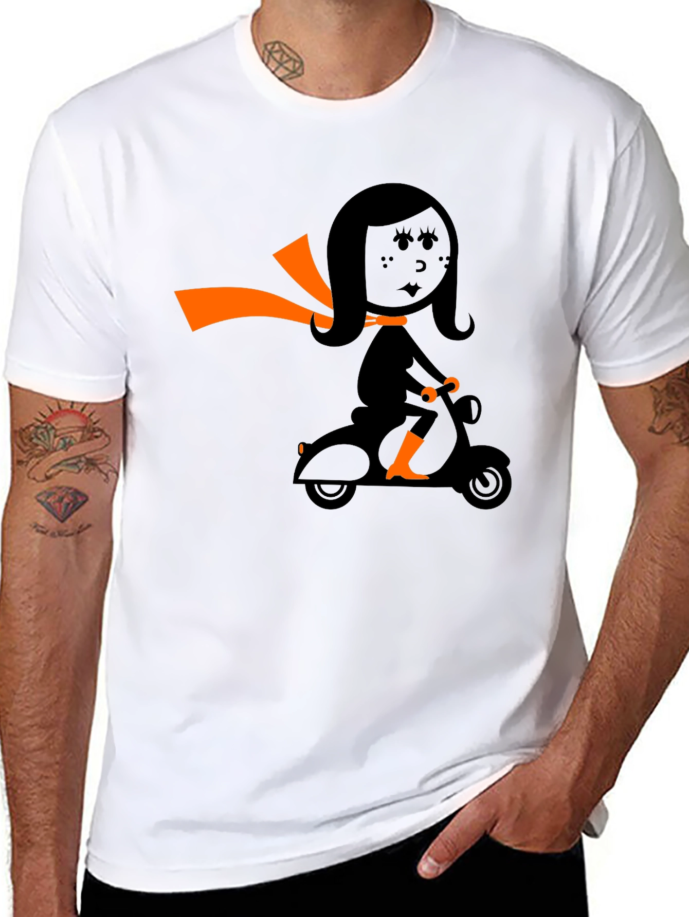 Retro Girl on Scooter Graphic Tee - Black