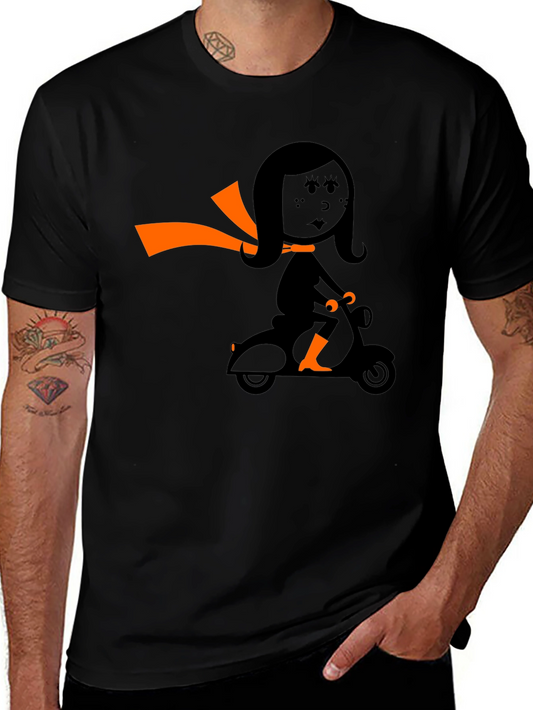 Retro Girl on Scooter Graphic Tee - Black