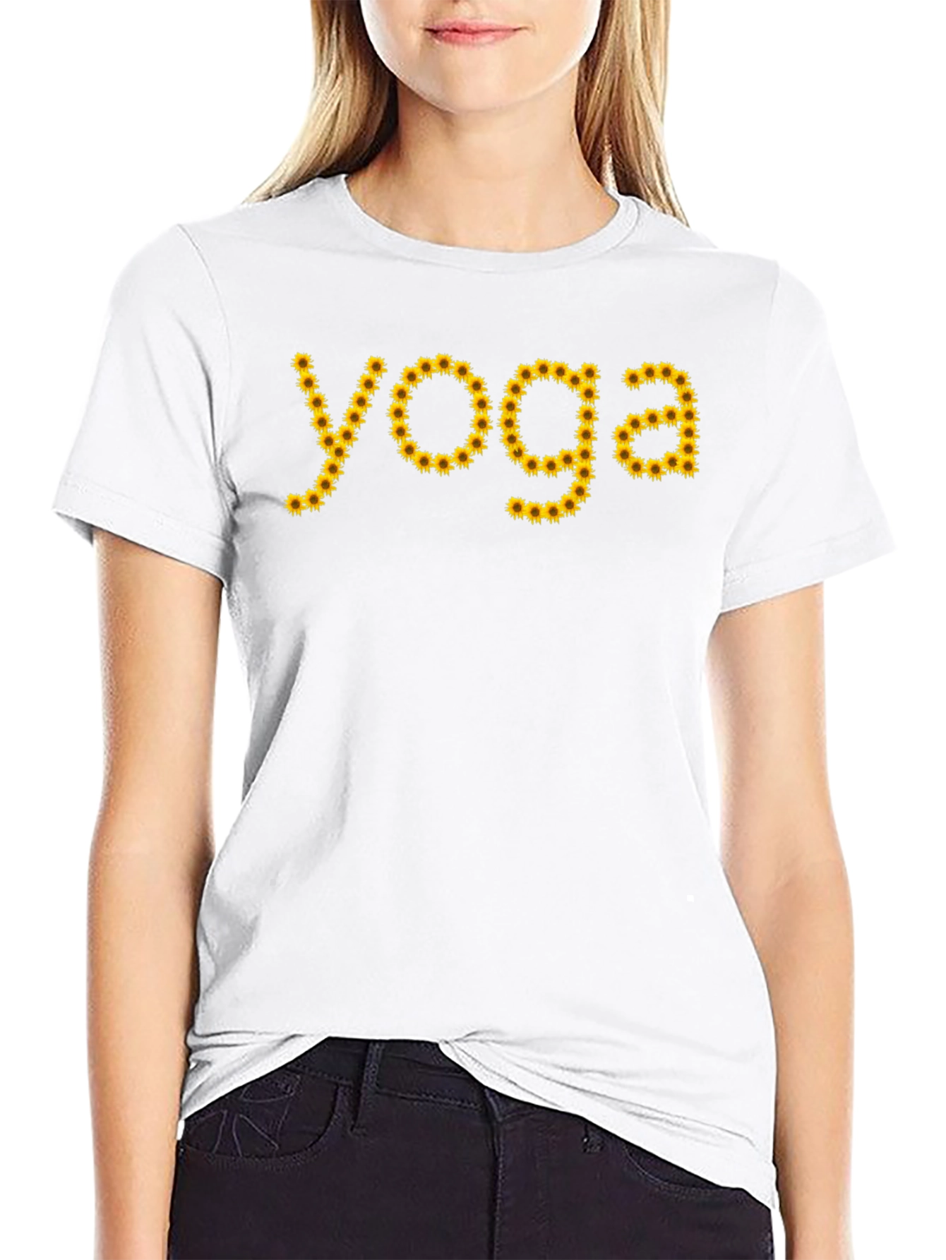 Yoga Sunflower Graphic T-Shirt - Black Cotton Tee