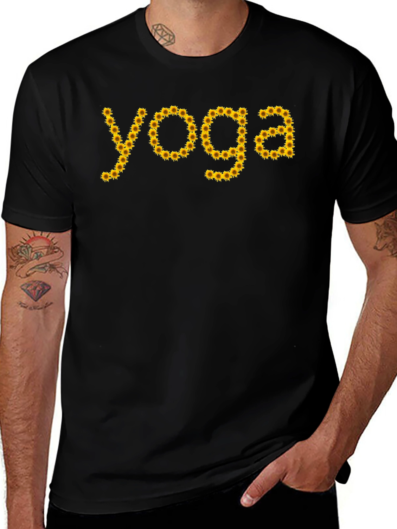 Yoga Sunflower Graphic T-Shirt - Black Cotton Tee