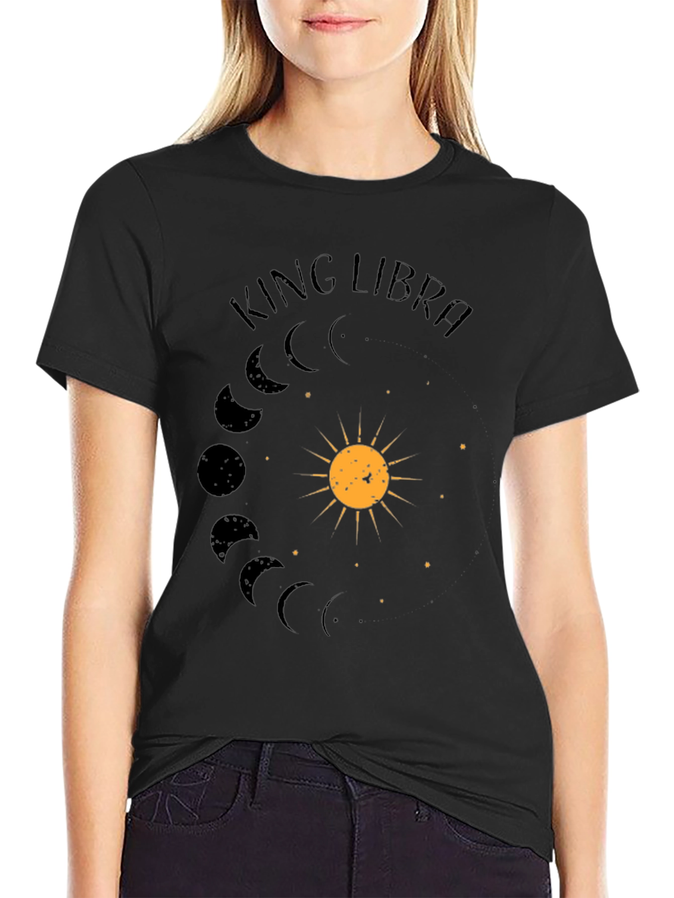 King Libra Zodiac Sign T-Shirt - Black Cotton