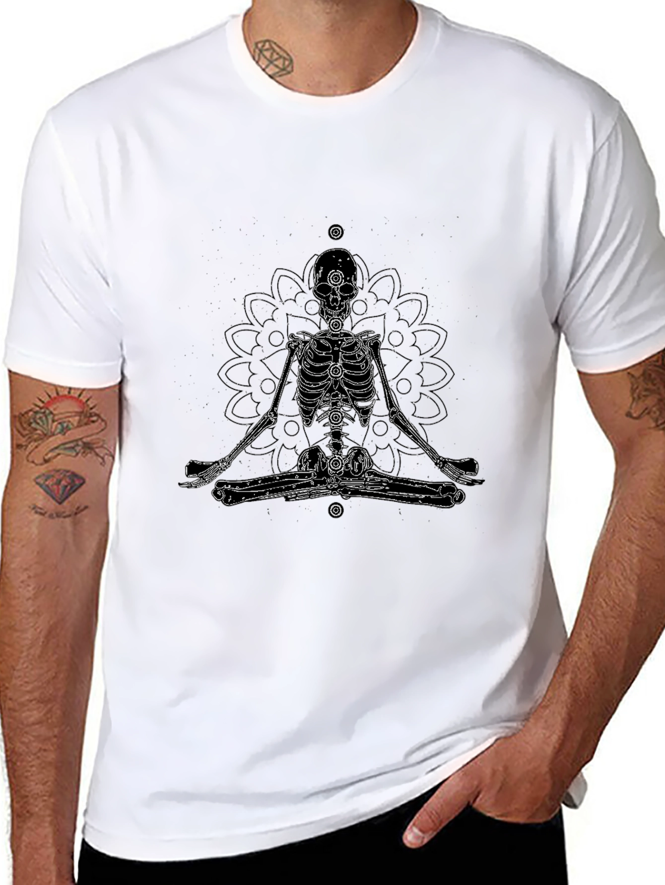 Meditating Skeleton Graphic Tee - Black