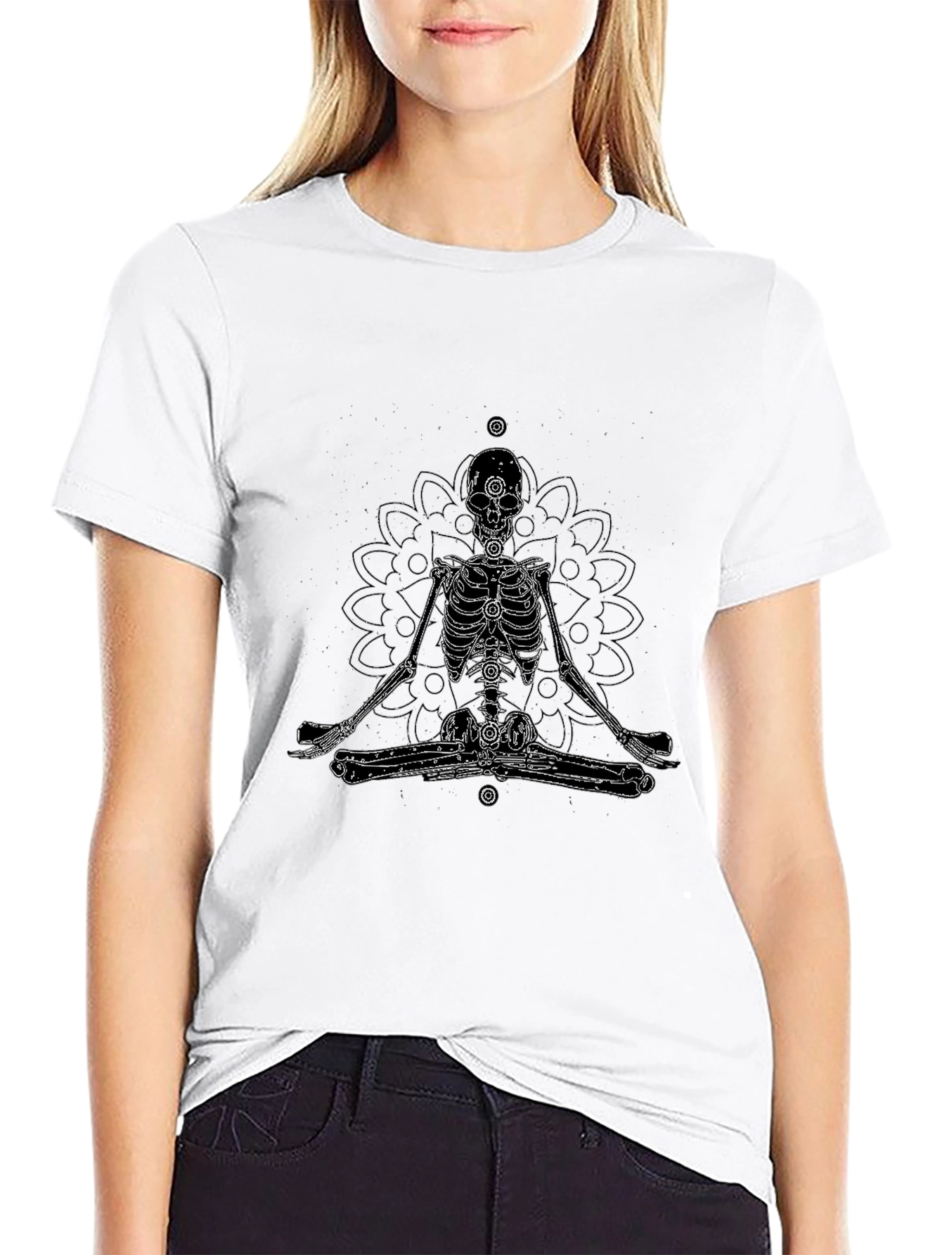 Meditating Skeleton Graphic Tee - Black