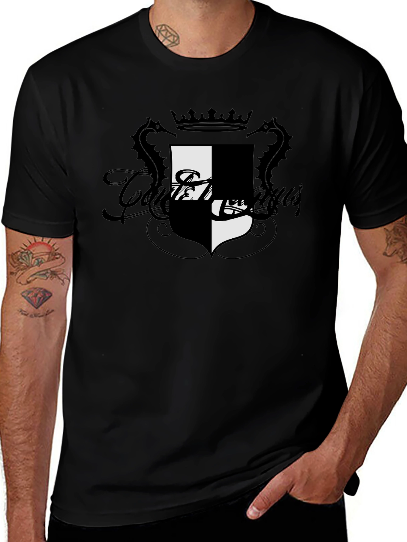 Stylish Black T-Shirt with Crest Design