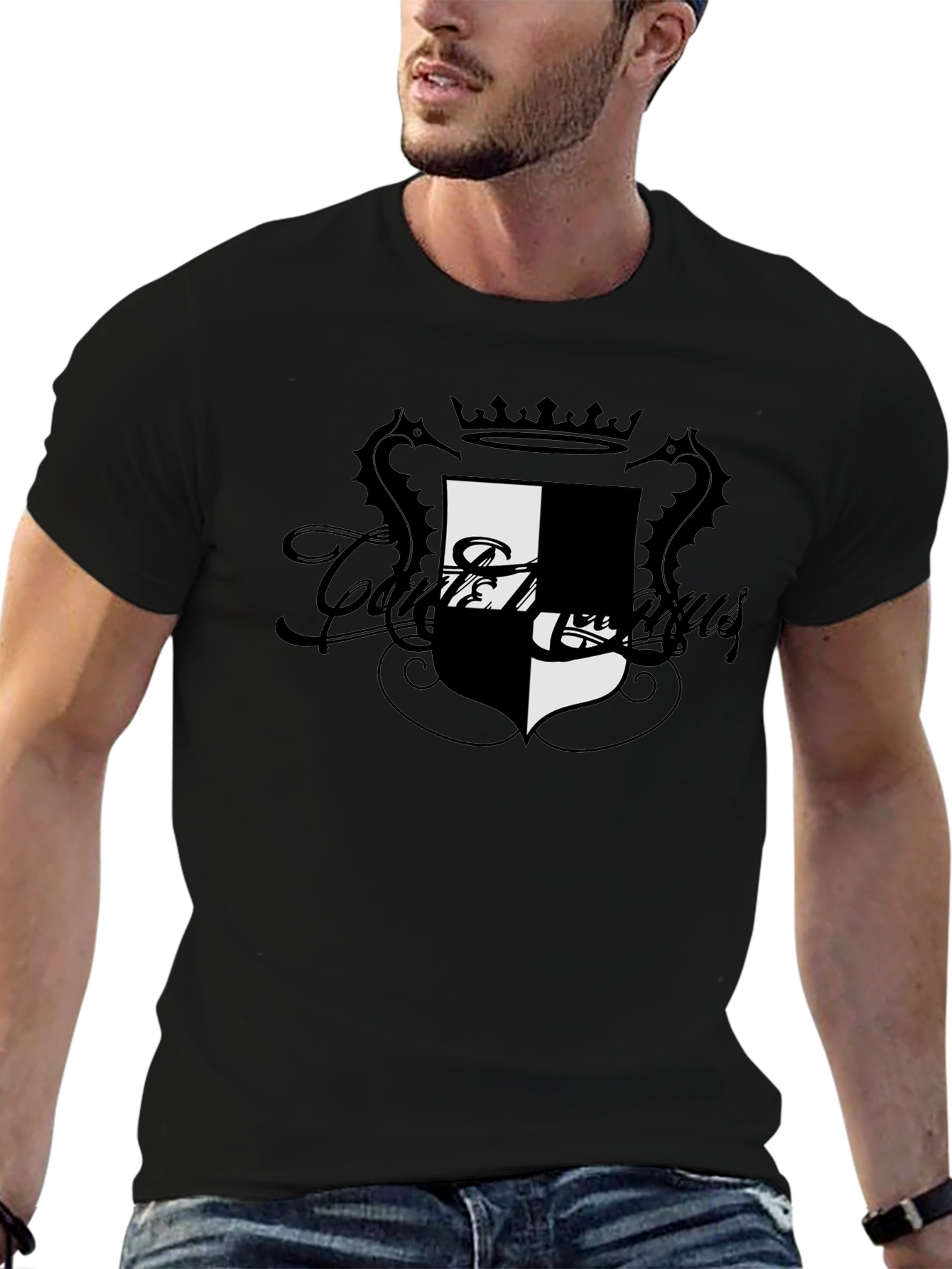 Stylish Black T-Shirt with Crest Design