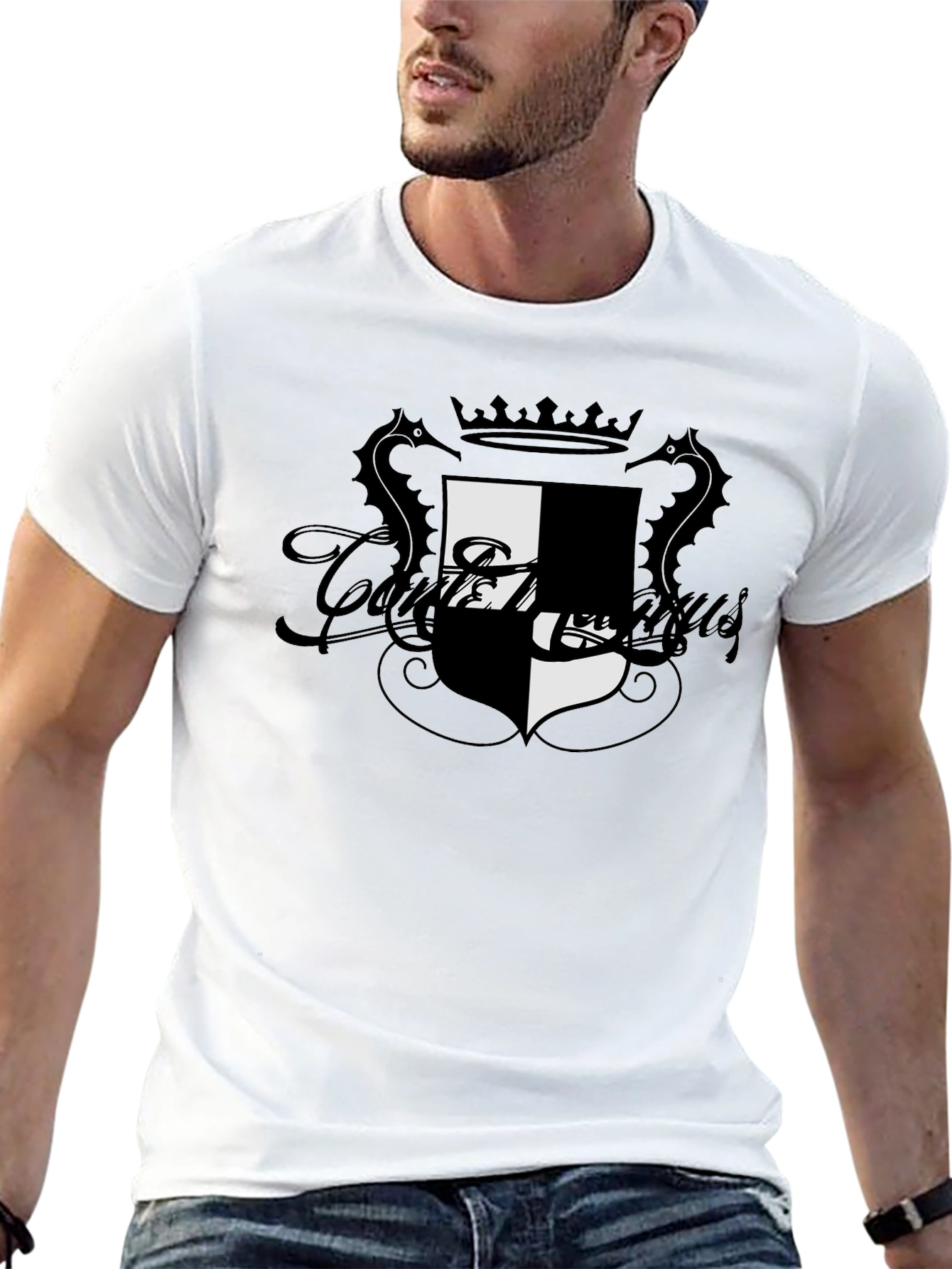 Stylish Black T-Shirt with Crest Design