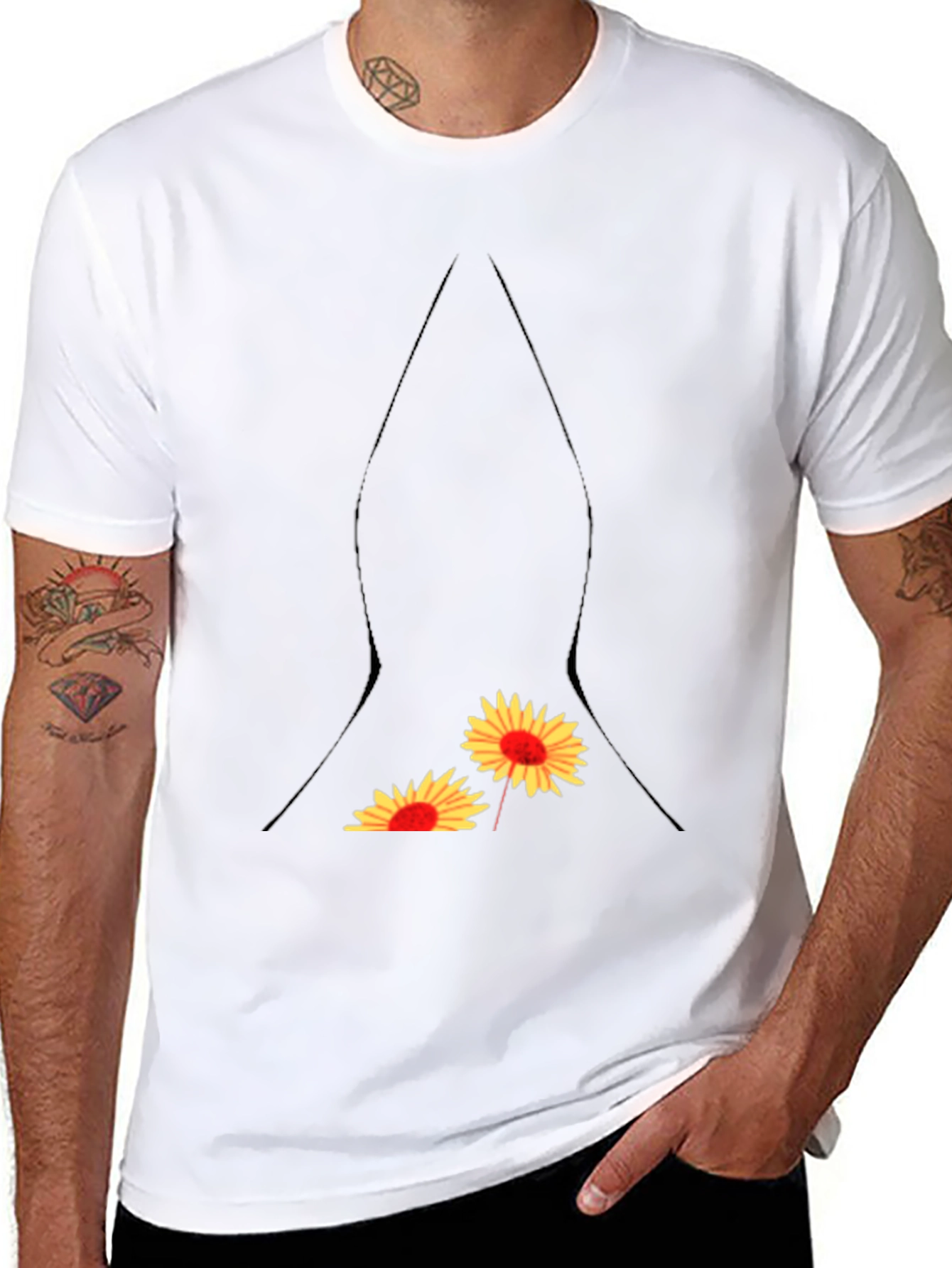 Sunflower Pocket Print Black T-Shirt