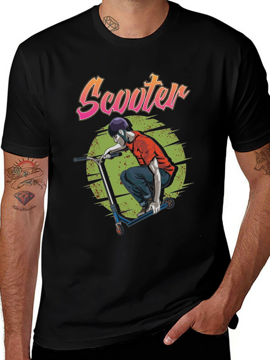 Scooter Design Black Cotton T-Shirt